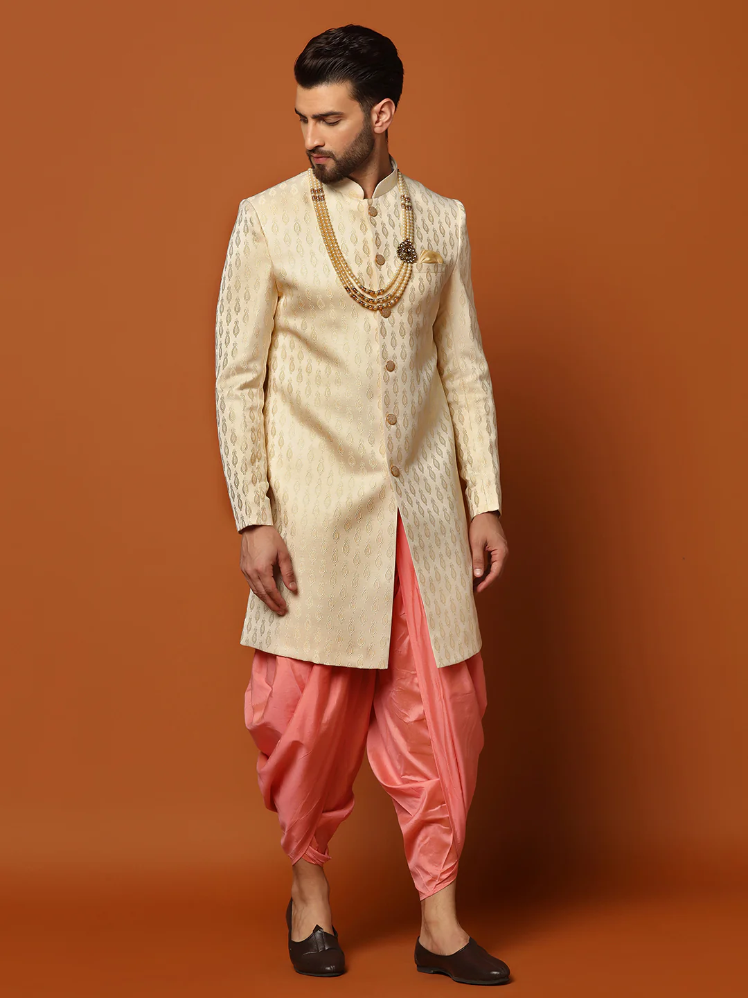 Men's Cream Indowestern Set With Dhoti - Image 2