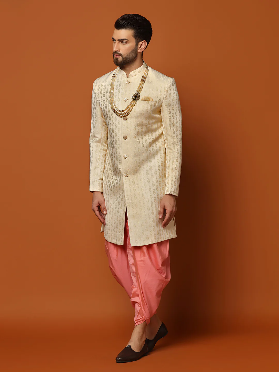Men's Cream Indowestern Set With Dhoti - Image 3