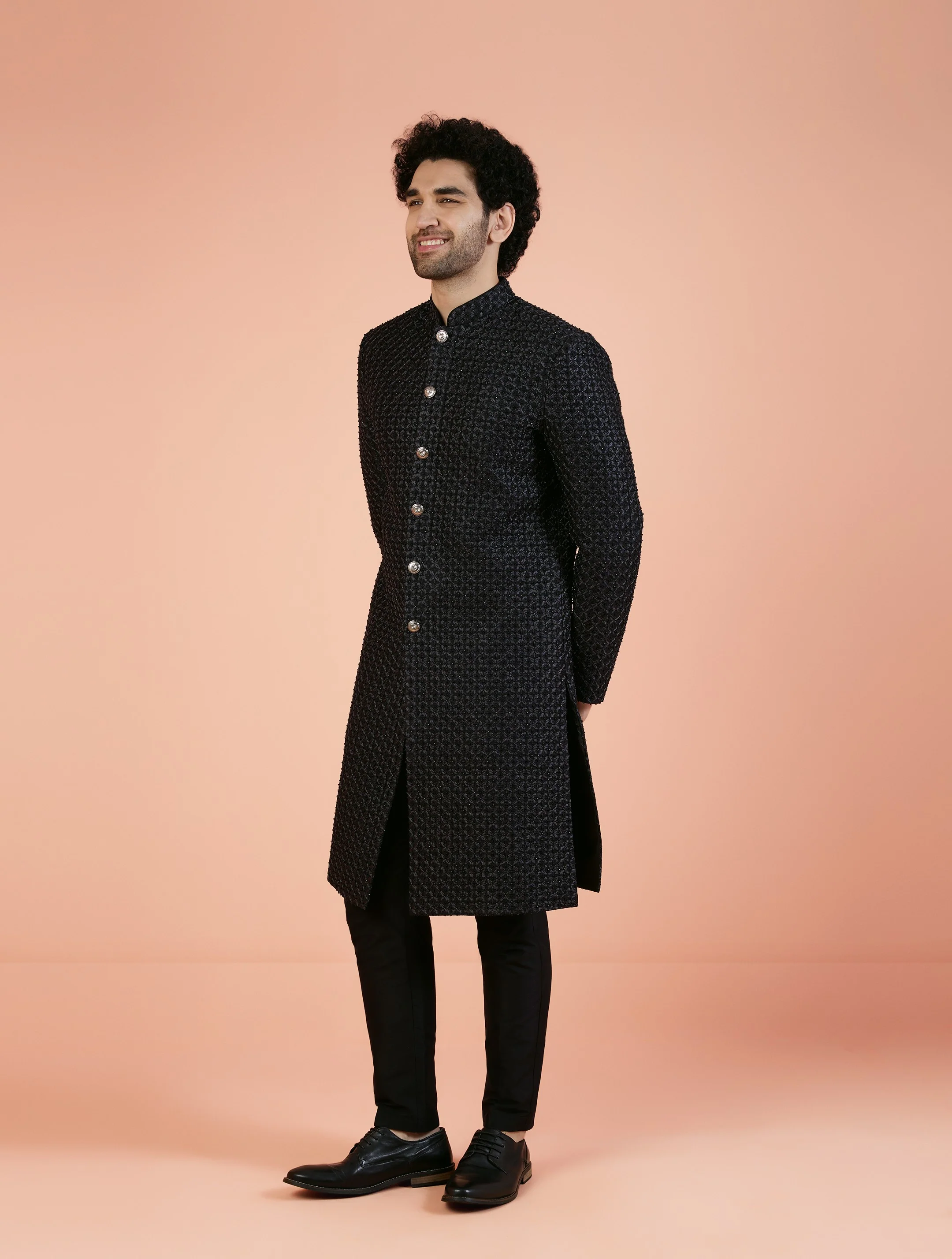 Men Black Cut-Dana Indowestern Trouser Set with Beads and stones - Image 3