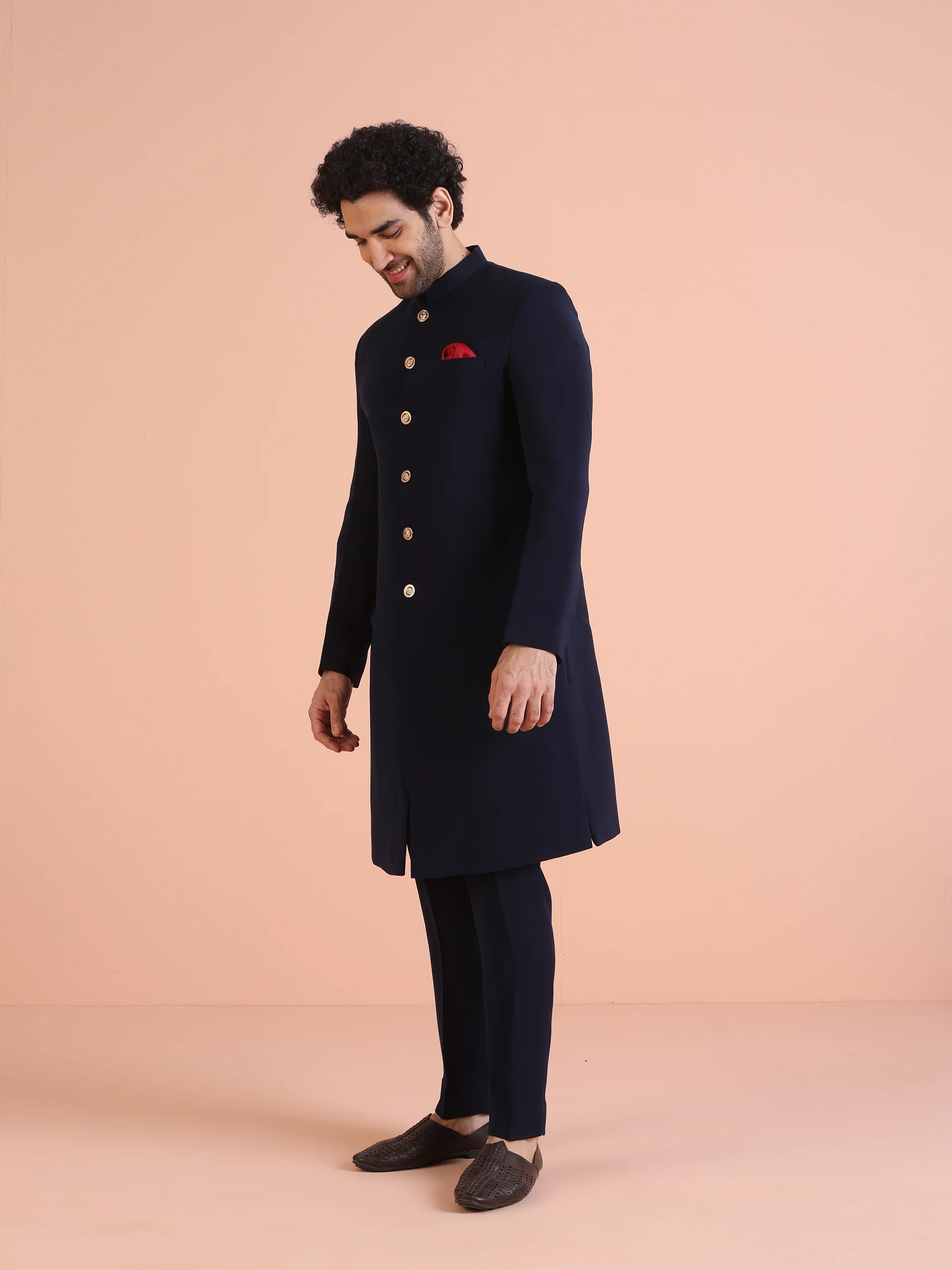 Navy Blue Sherwani Trouser Set - Image 3