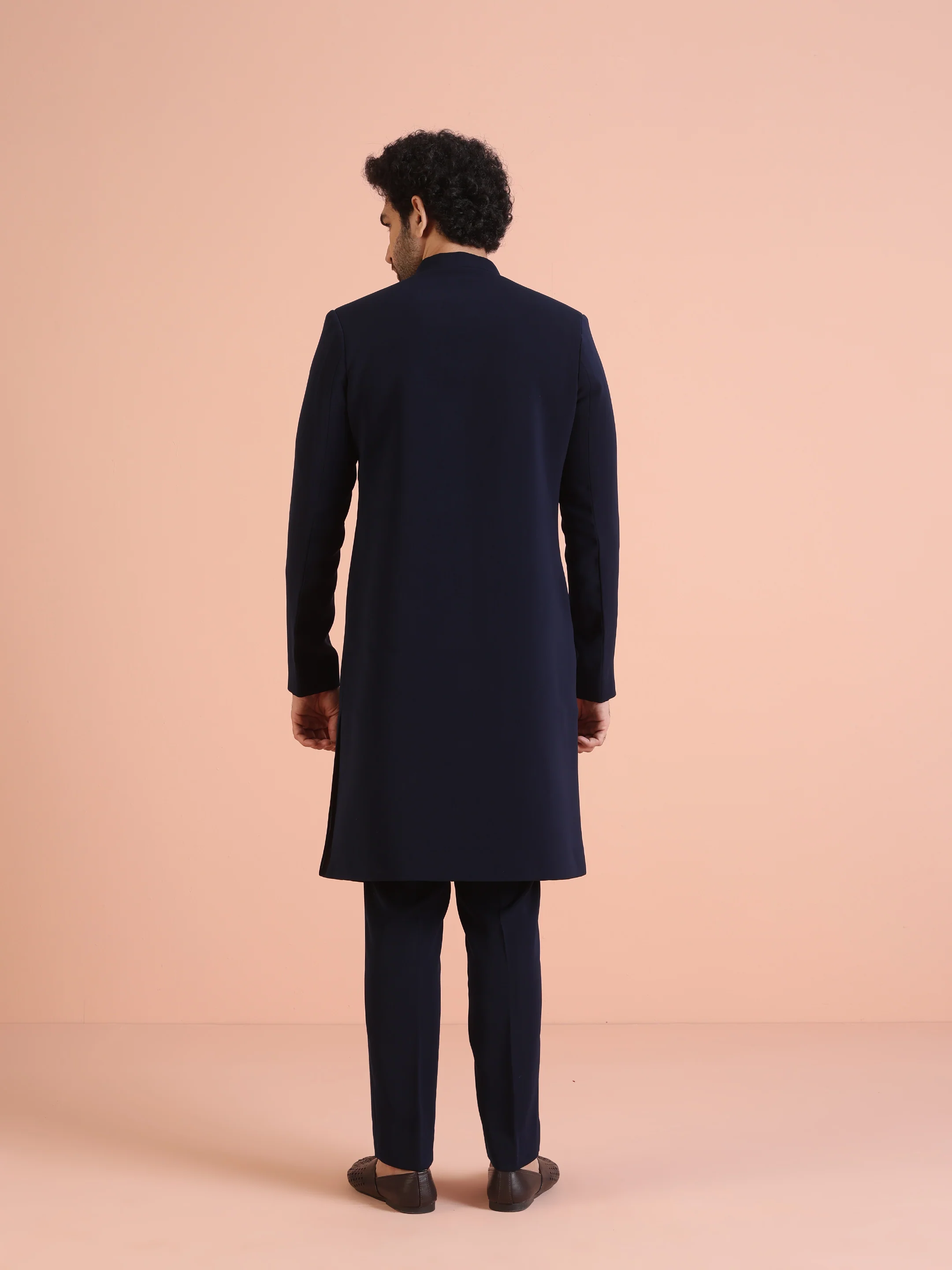Navy Blue Sherwani Trouser Set - Image 4