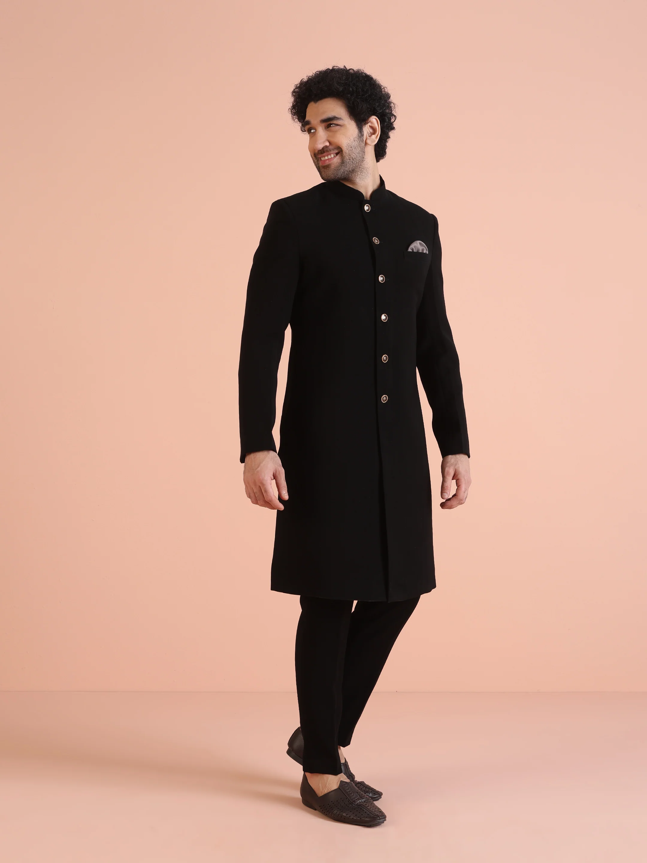 Men Black Solid Indowestern Trouser Set - Image 2