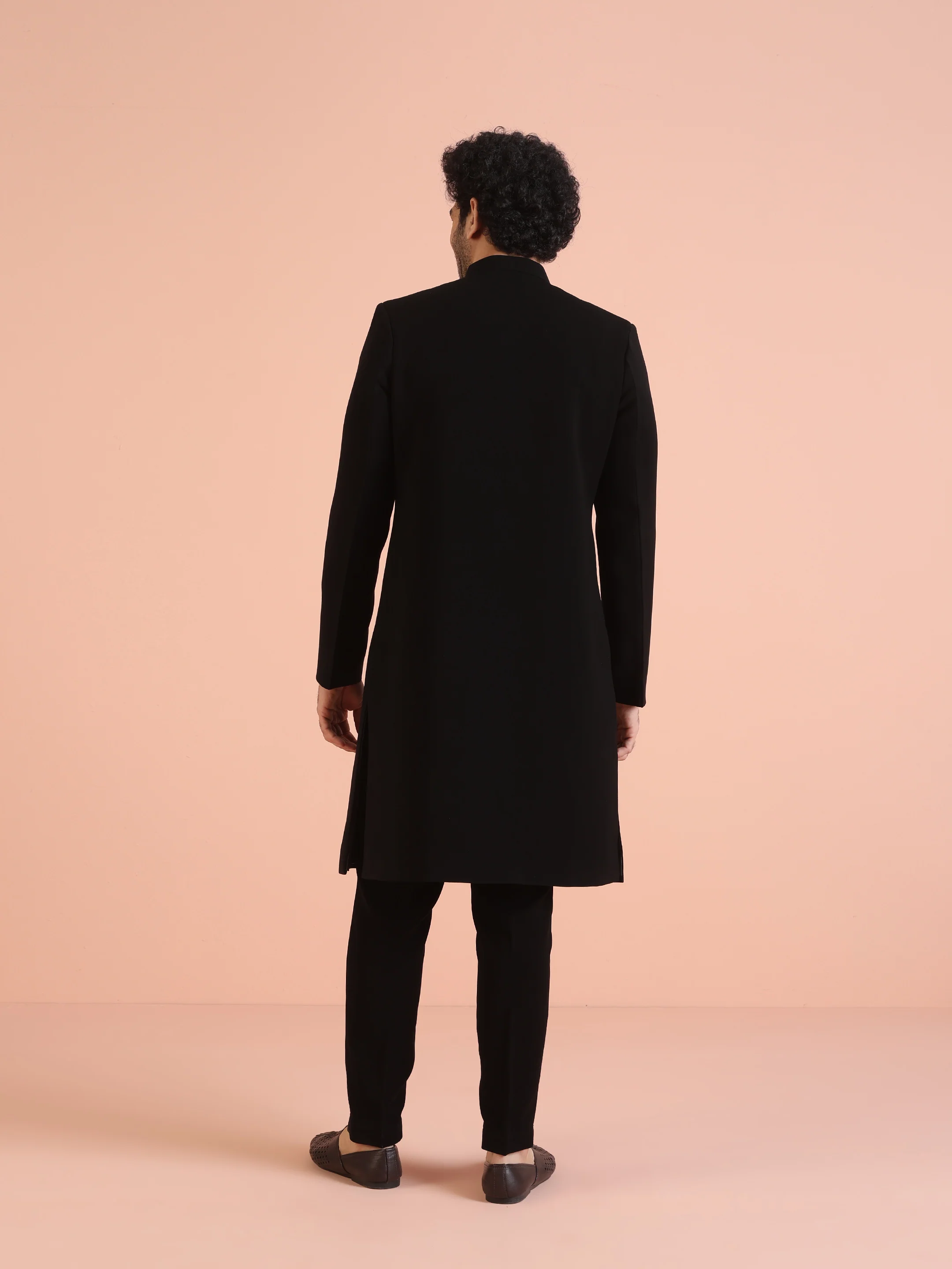 Men Black Solid Indowestern Trouser Set - Image 4