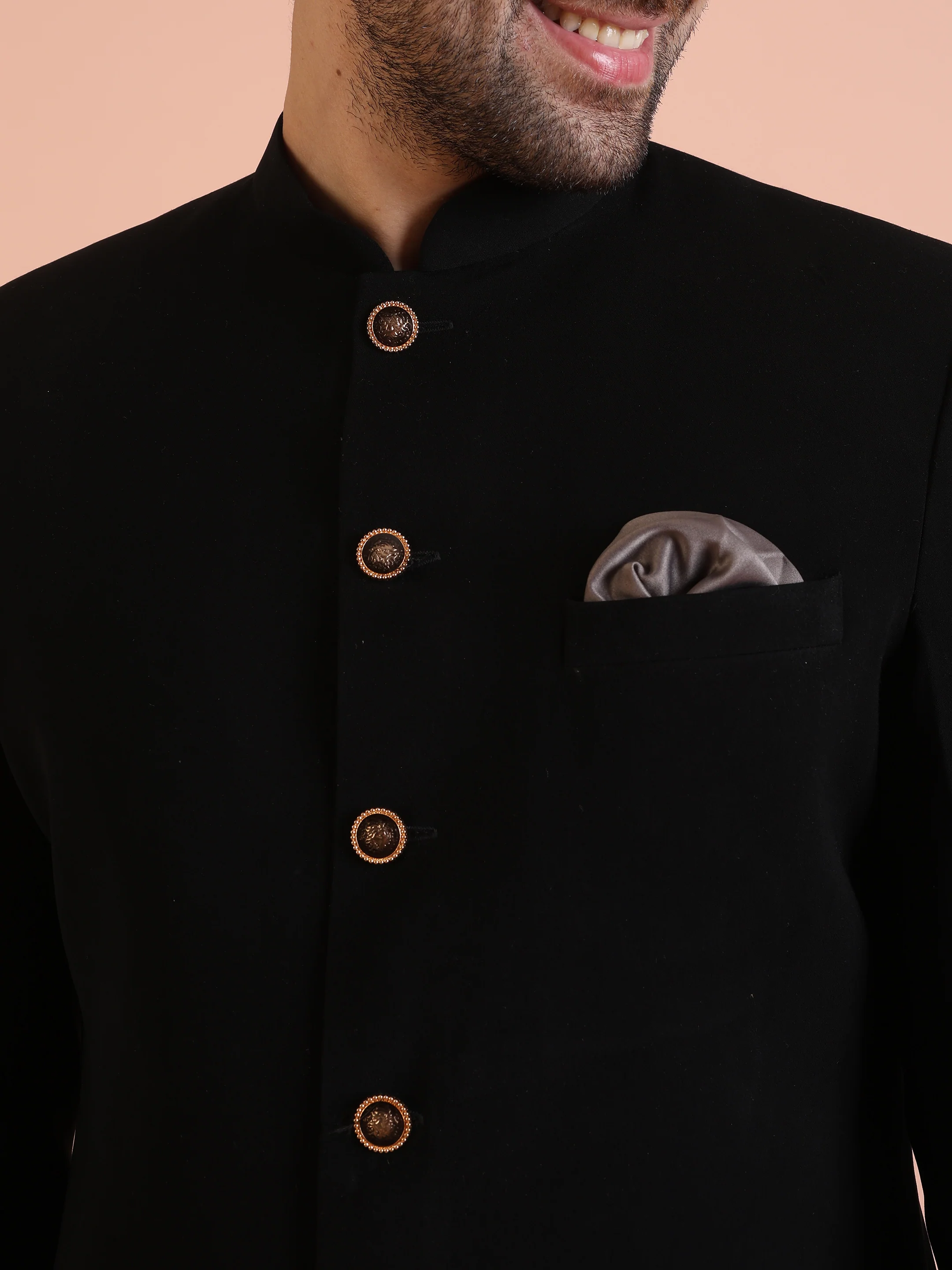 Men Black Solid Indowestern Trouser Set - Image 5