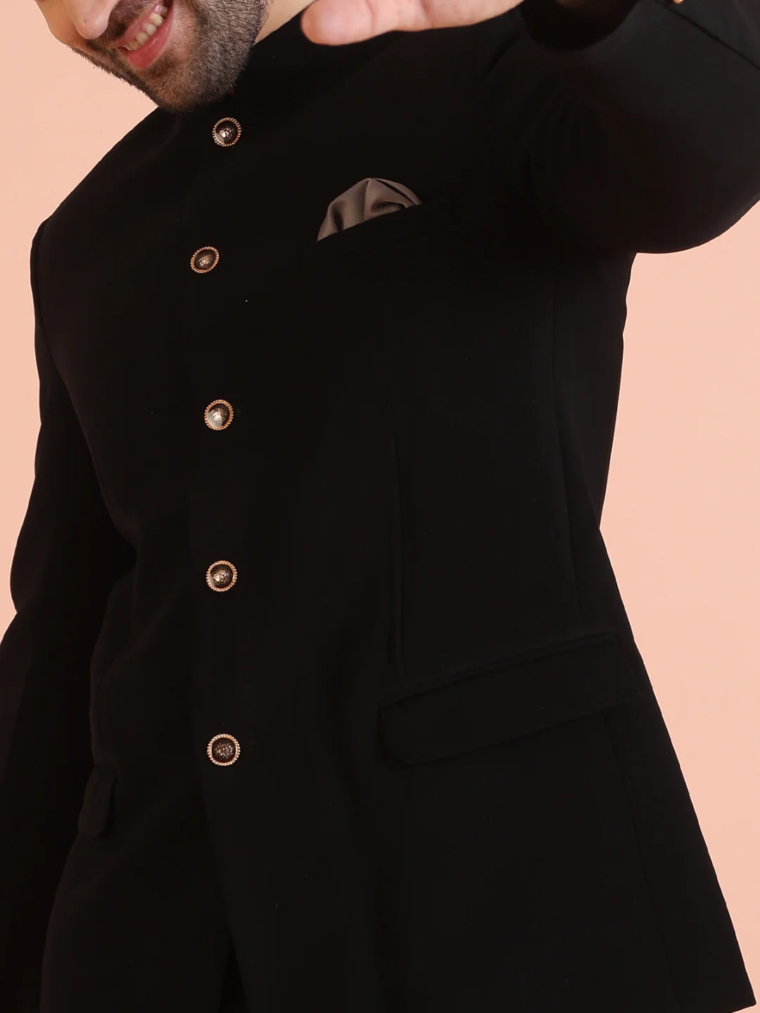 Black Silk Blend Solid Jodhpuri Bandhgala - Image 5