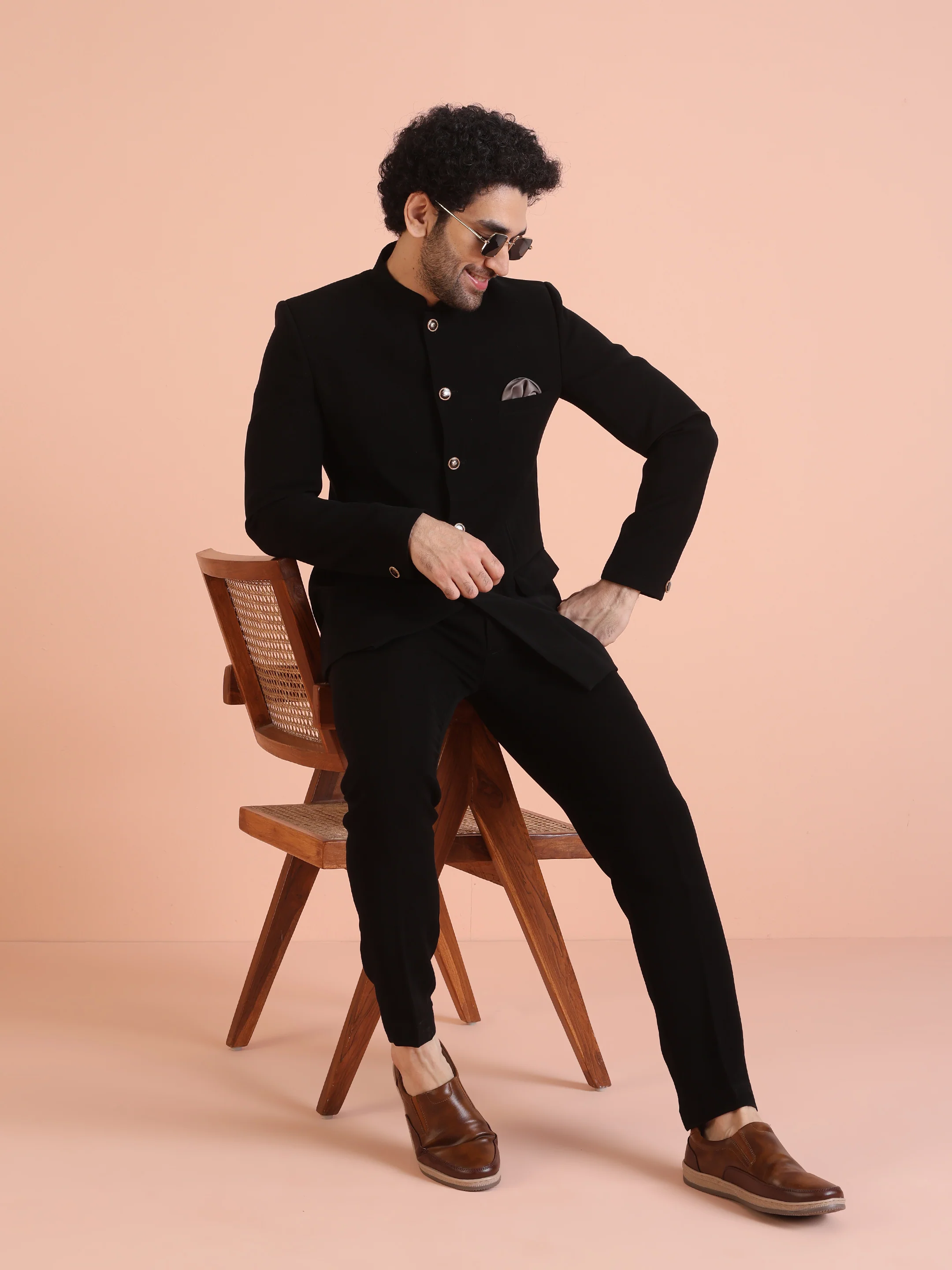 Black Classic Bandhgala Set with Trousers