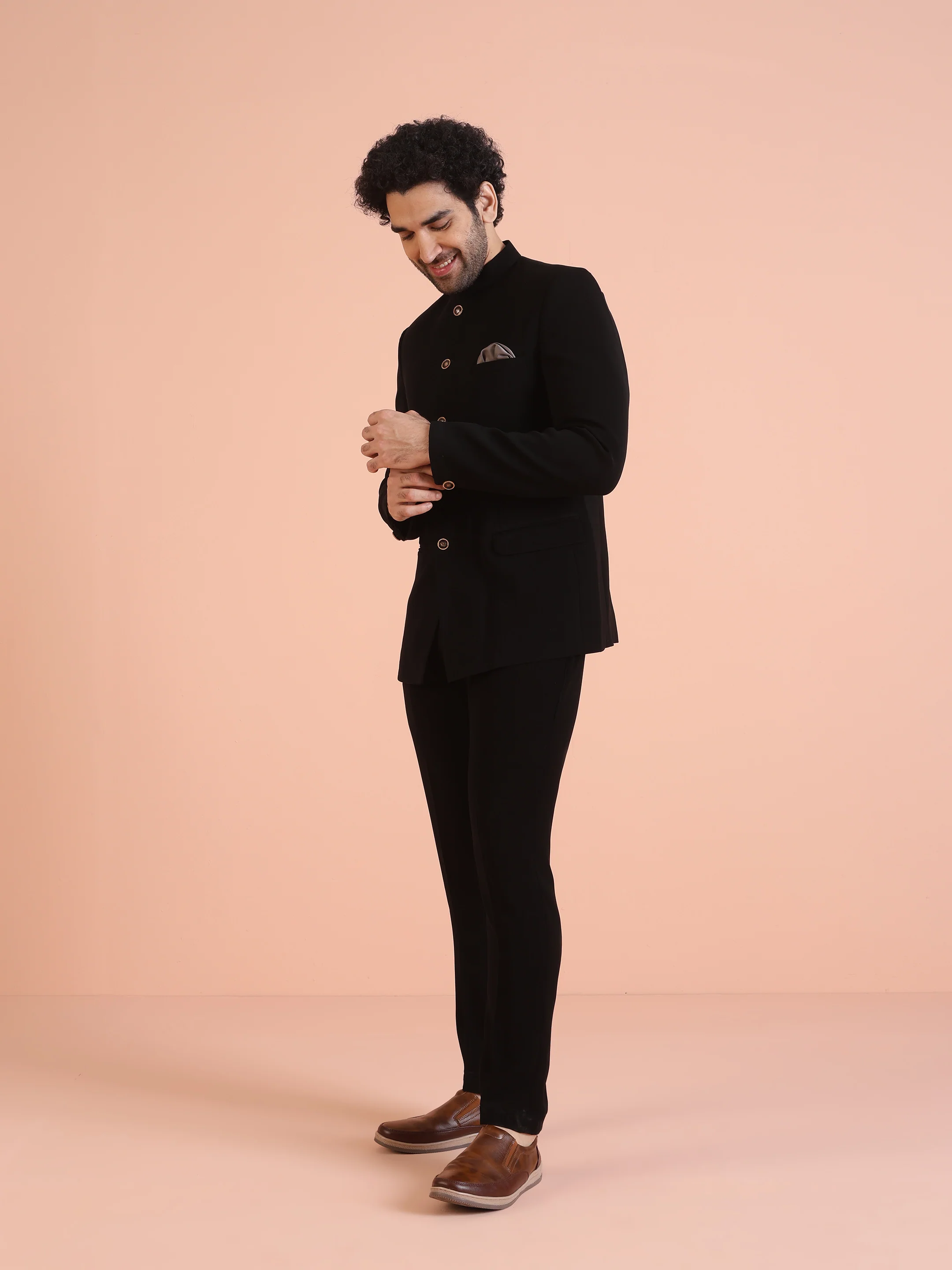 Black Classic Bandhgala Set with Trousers - Image 2