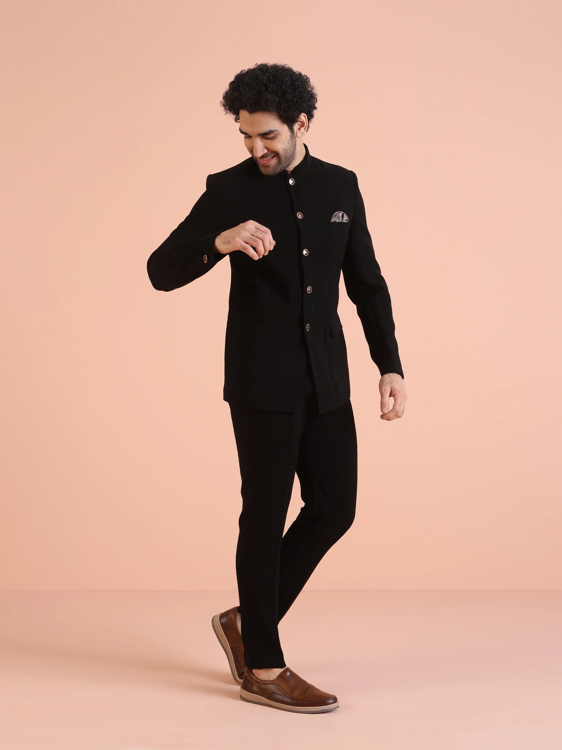 Black Classic Bandhgala Set with Trousers - Image 3