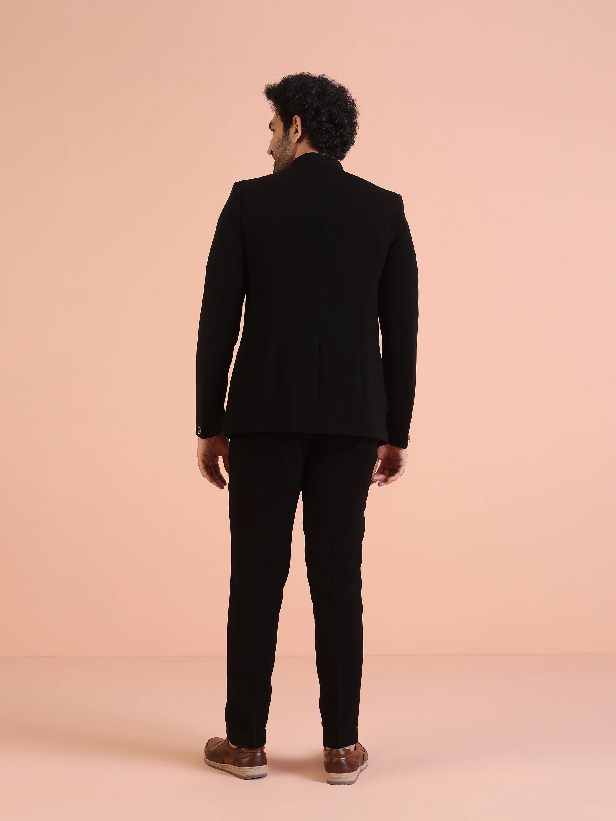Black Classic Bandhgala Set with Trousers - Image 4