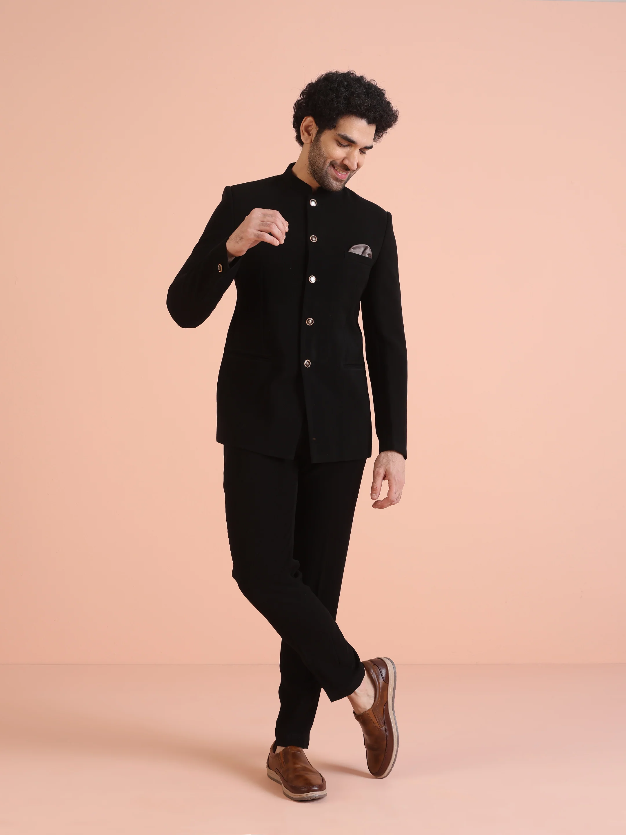 Black Classic Bandhgala Set with Trousers - Image 7