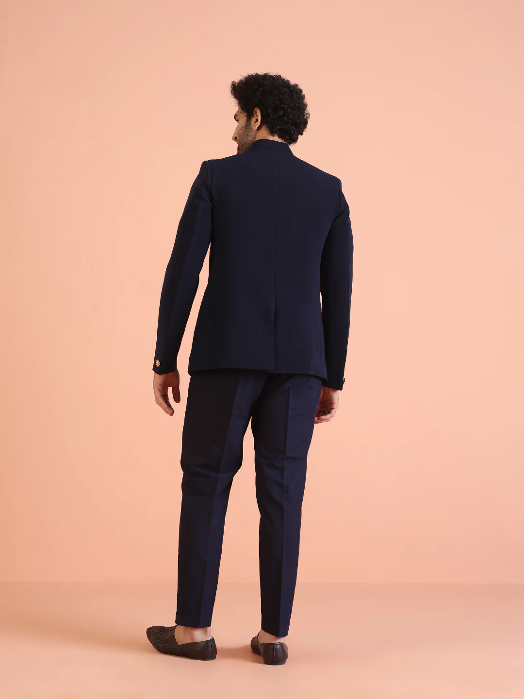Navy Blue Solid TR Suiting Jodhpuri Bandhgala - Image 4