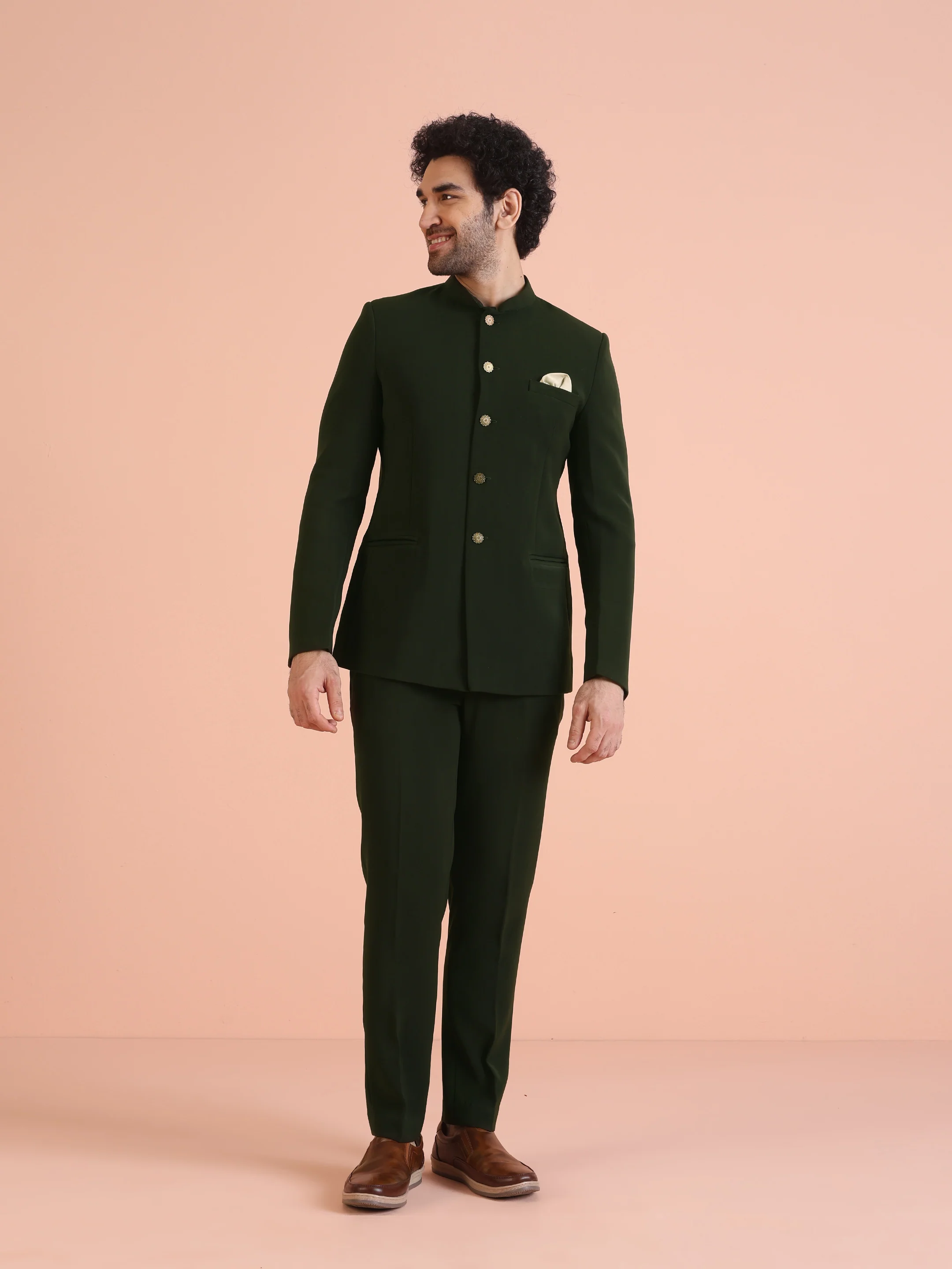 Olive Green Silk Blend Solid Jodhpuri Bandhgala - Image 6