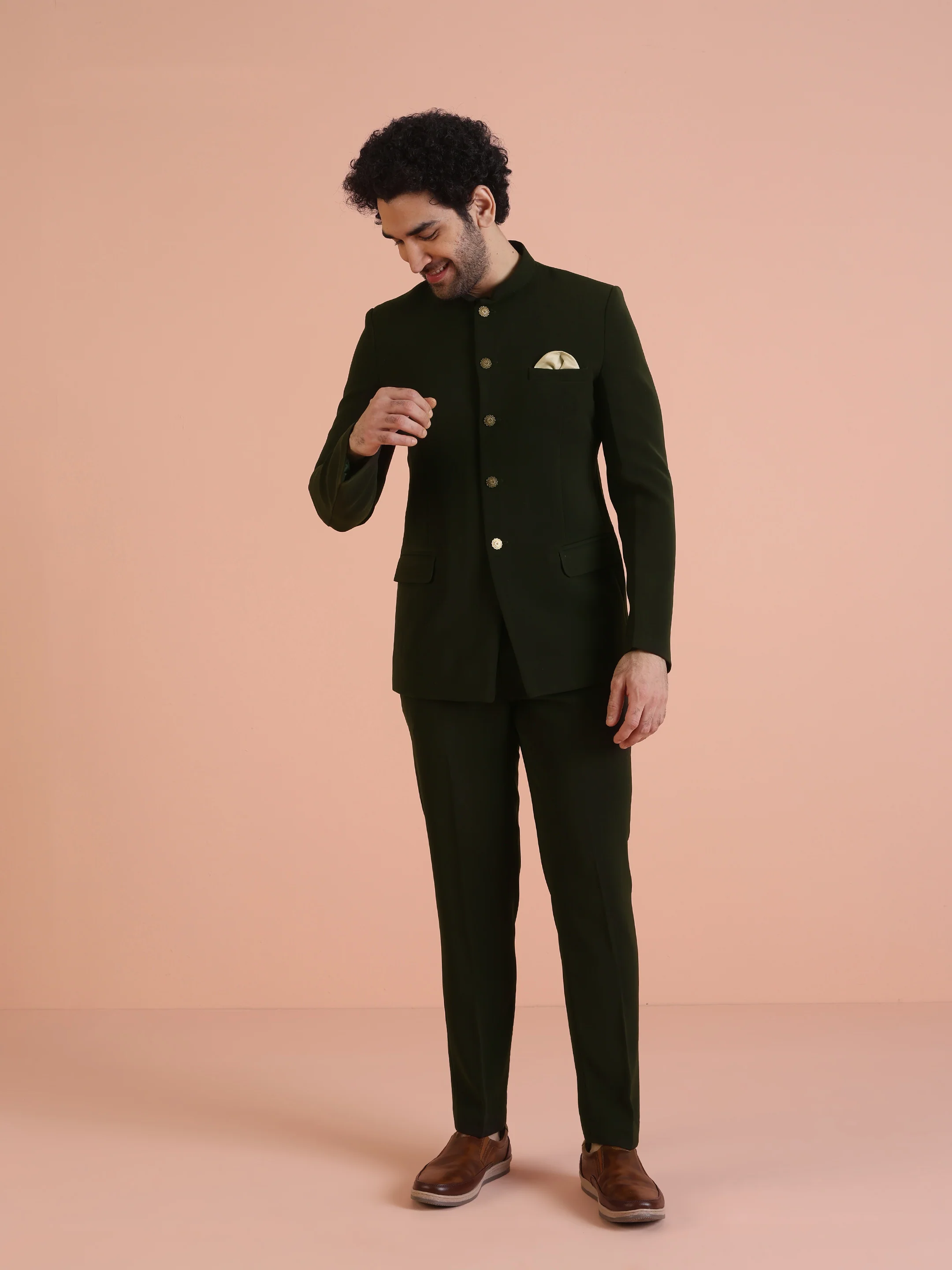 Olive Green Silk Blend Solid Jodhpuri Bandhgala - Image 7