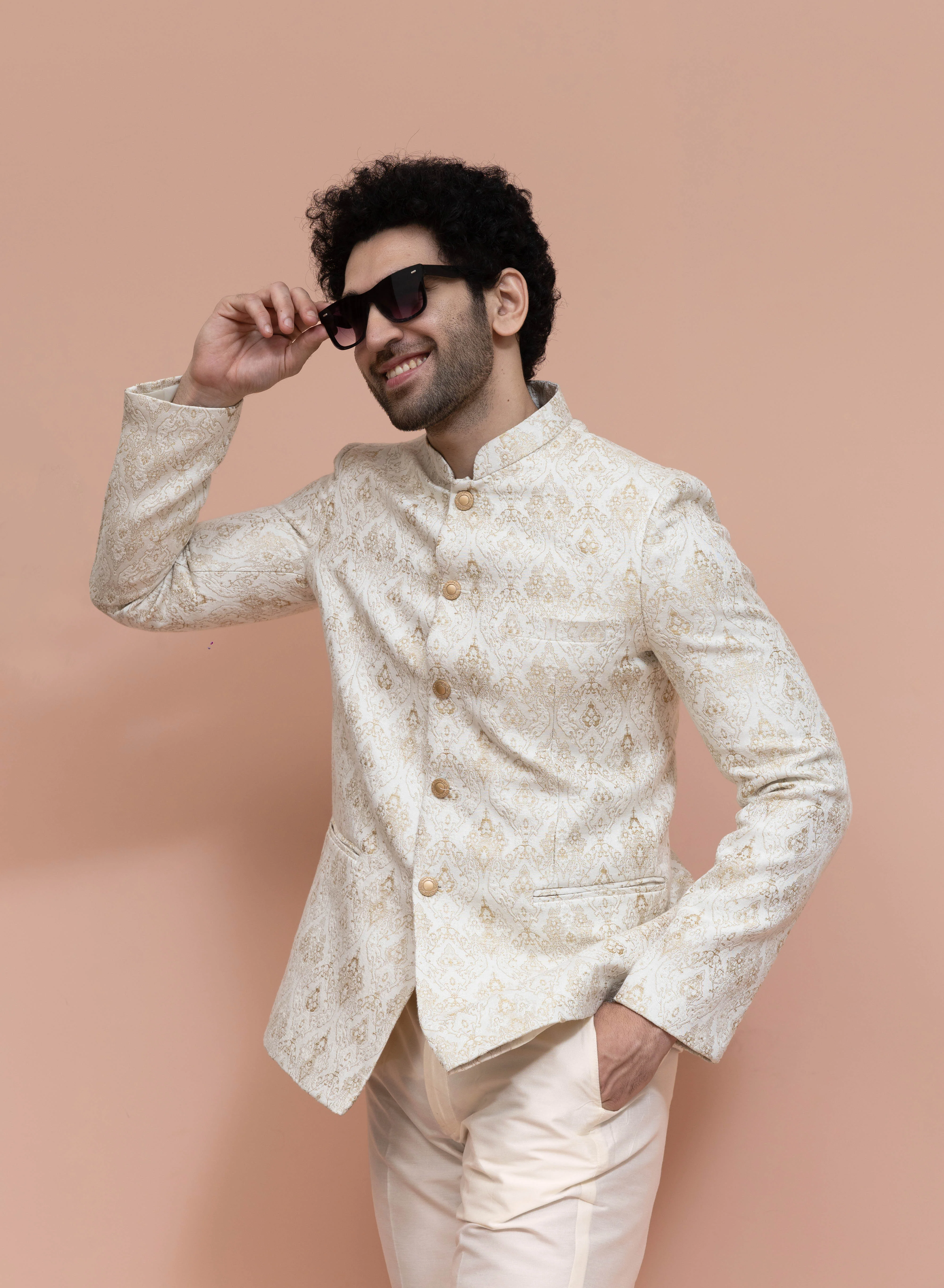 Cream Brocade Embroidered Jodhpuri Bandhgala