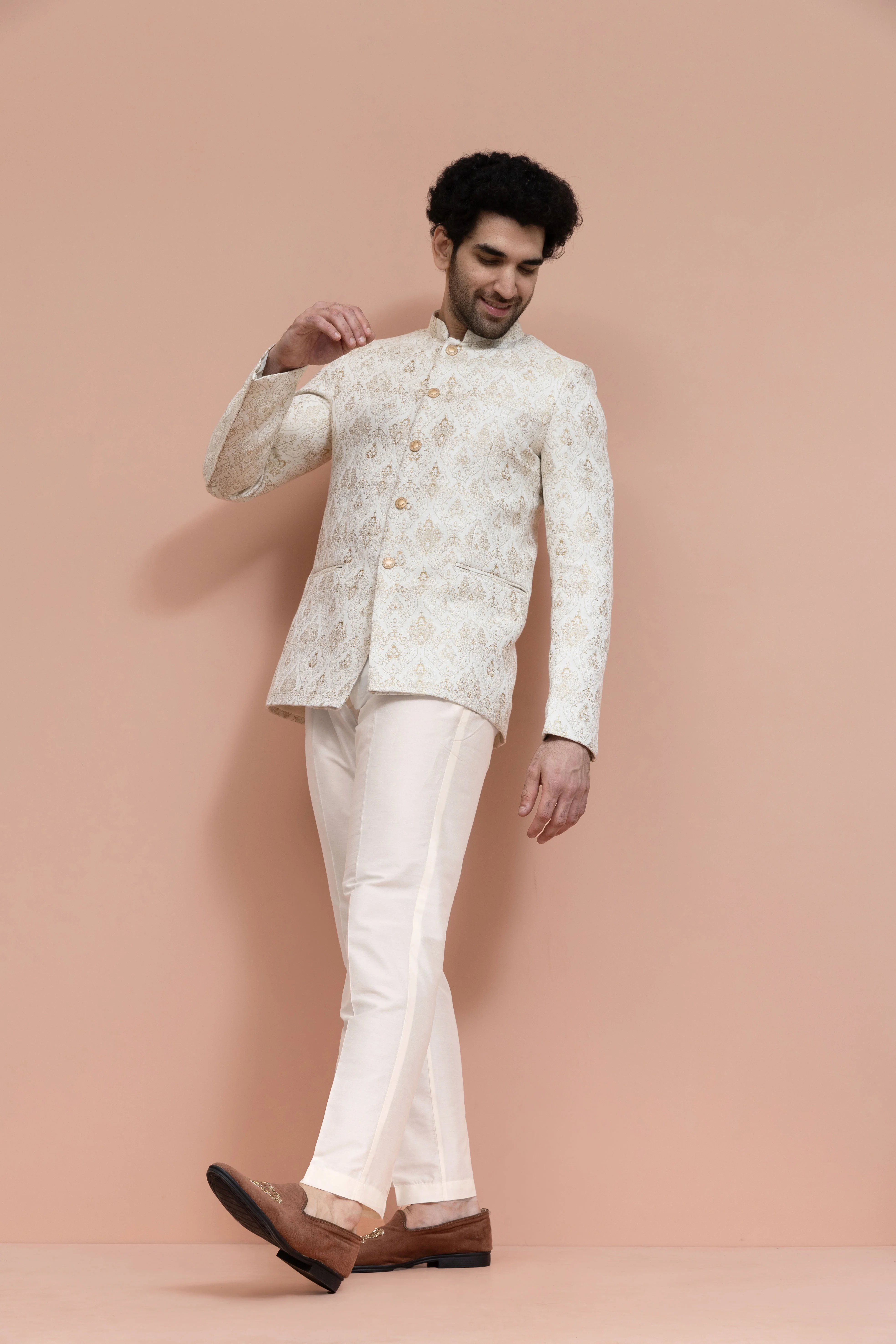 Cream Brocade Embroidered Jodhpuri Bandhgala - Image 3