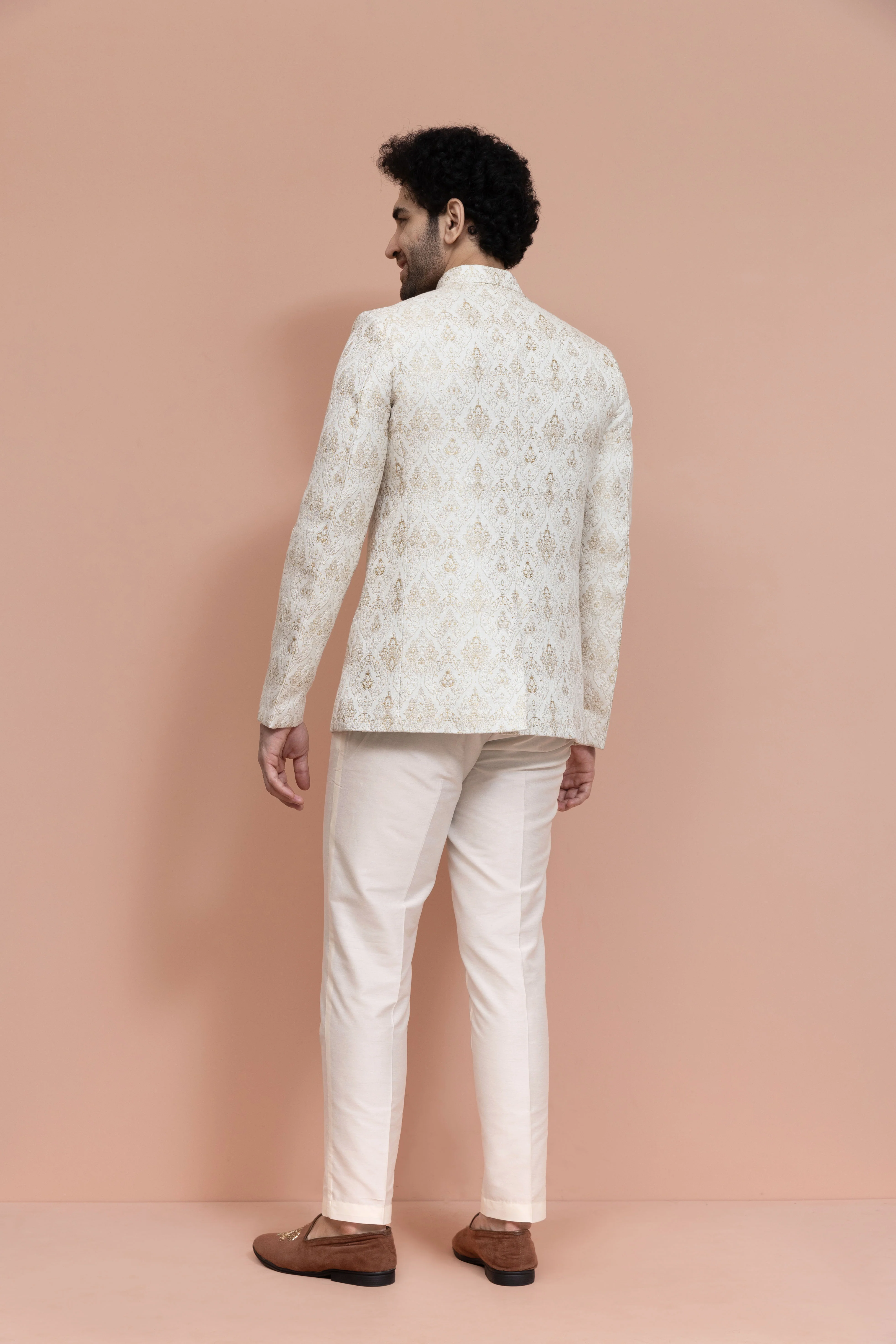 Cream Brocade Embroidered Jodhpuri Bandhgala - Image 4