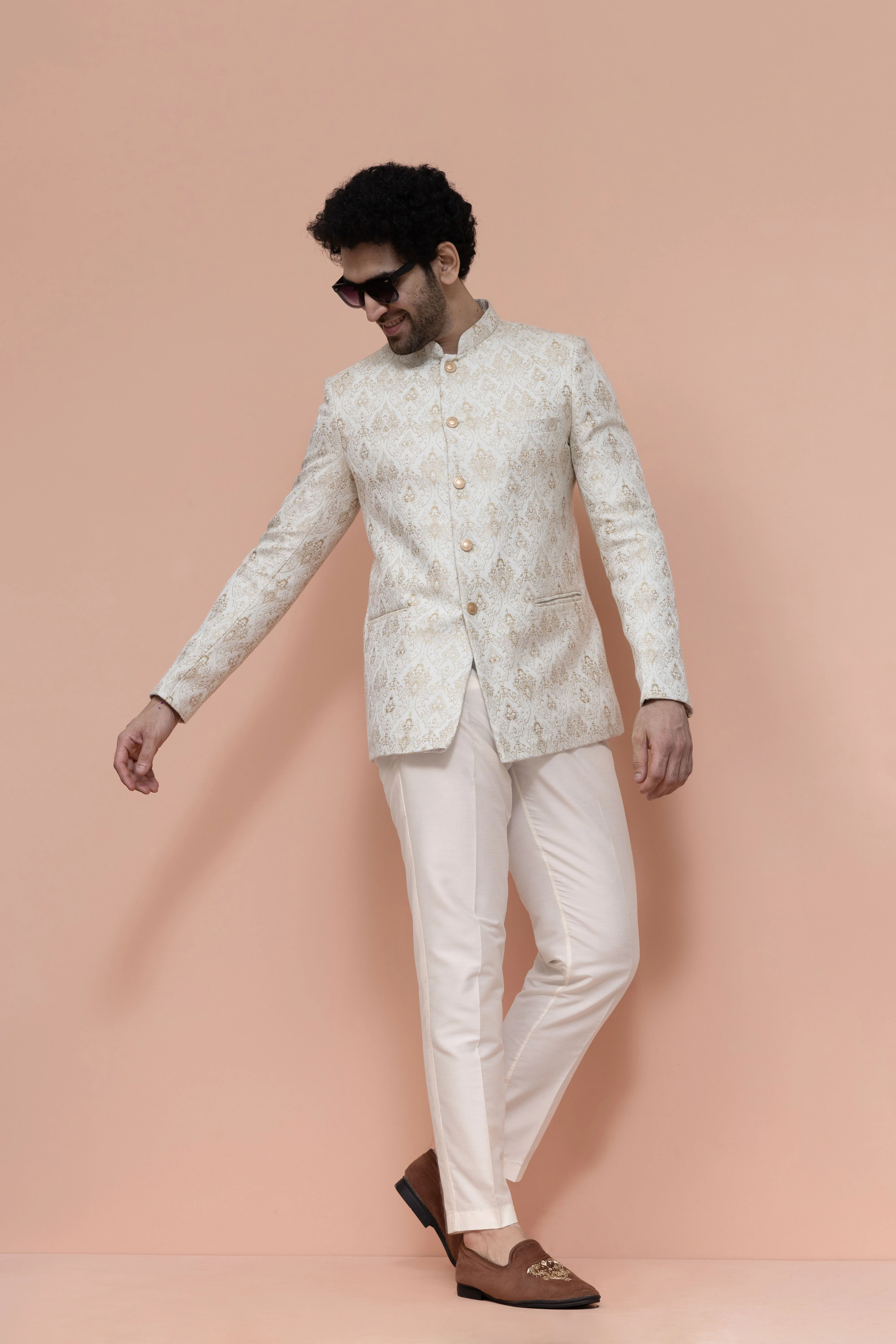 Cream Brocade Embroidered Jodhpuri Bandhgala - Image 6