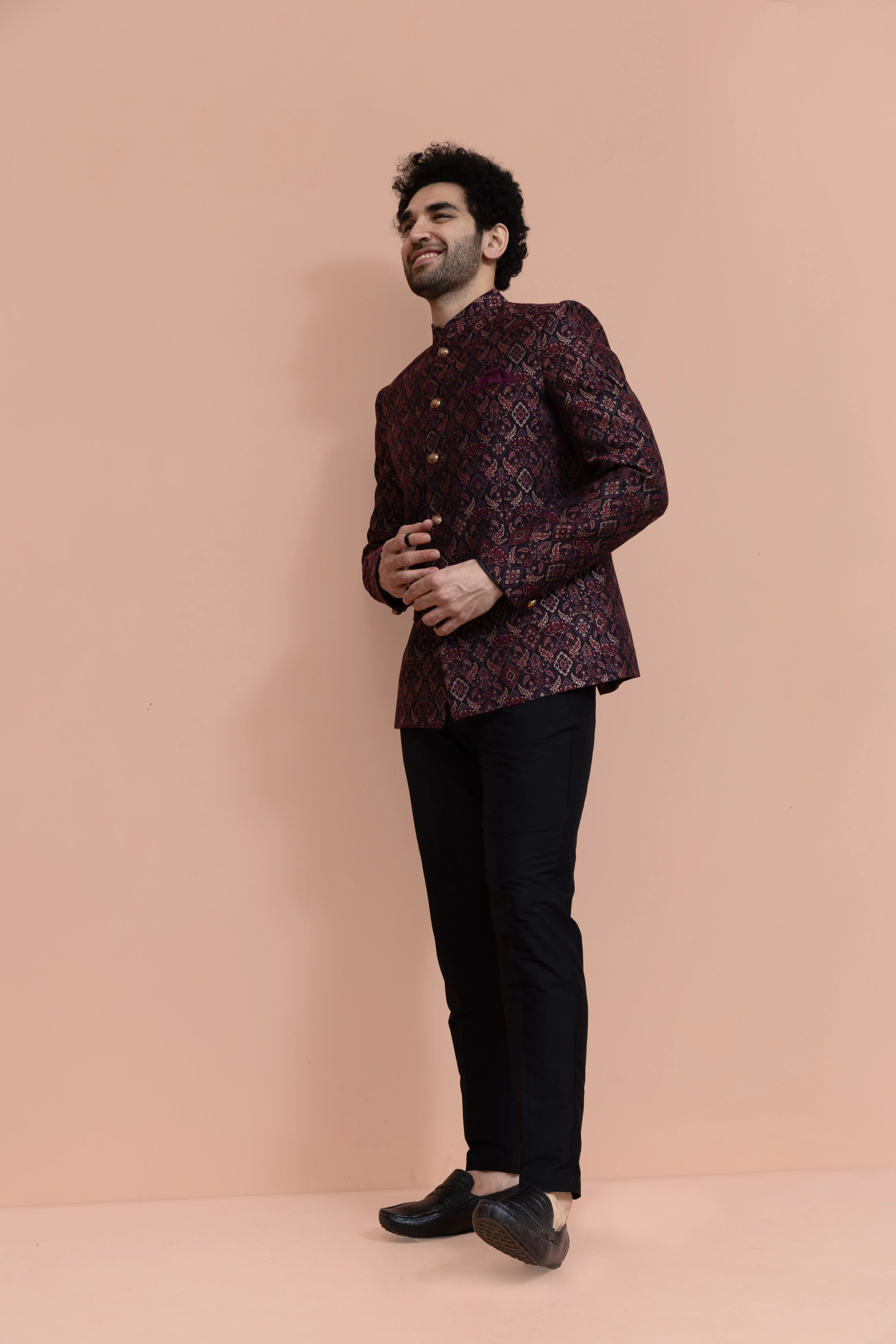 Maroon Silk Blend Embroidered Jodhpuri Bandhgala - Image 3