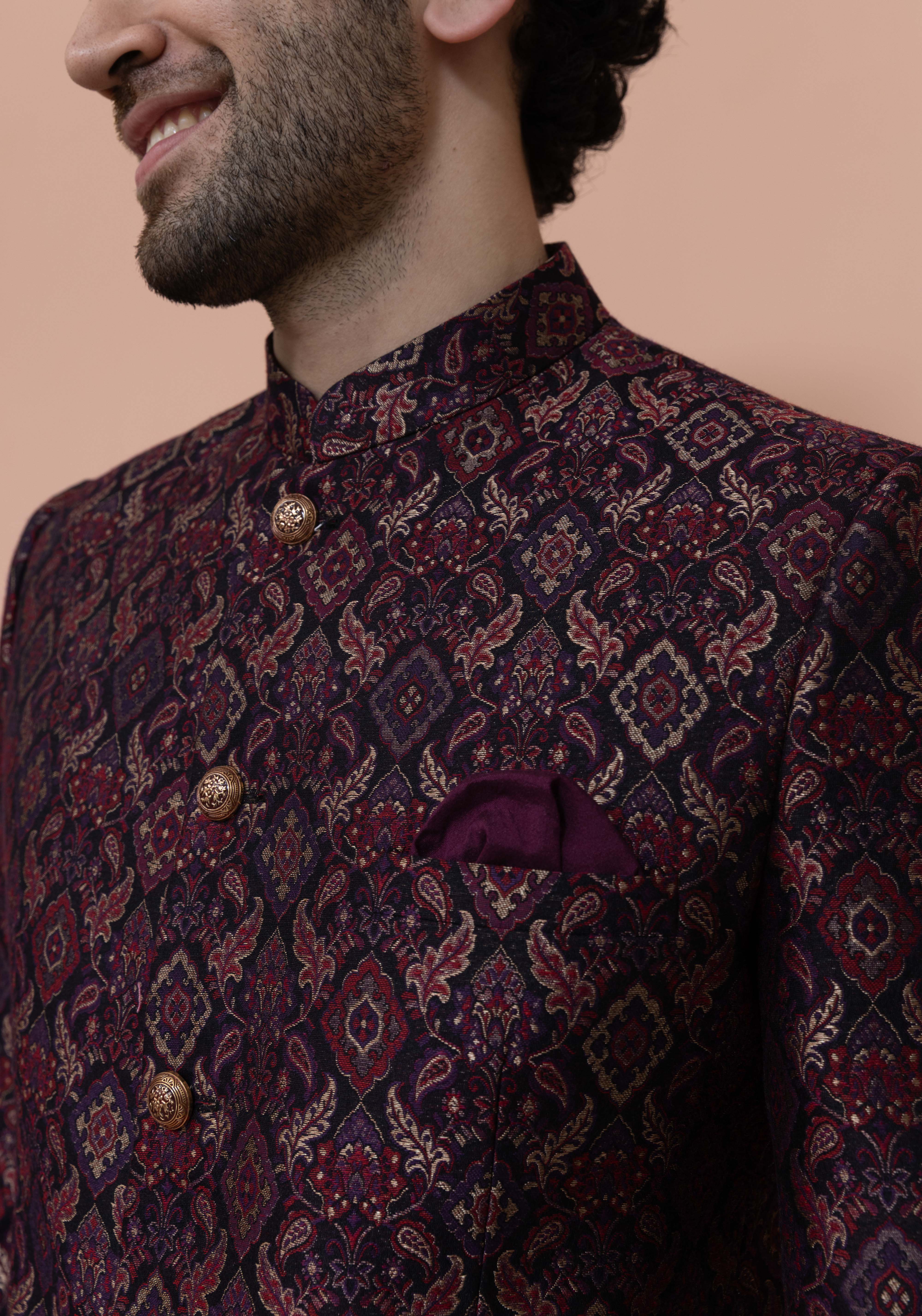Maroon Silk Blend Embroidered Jodhpuri Bandhgala - Image 5