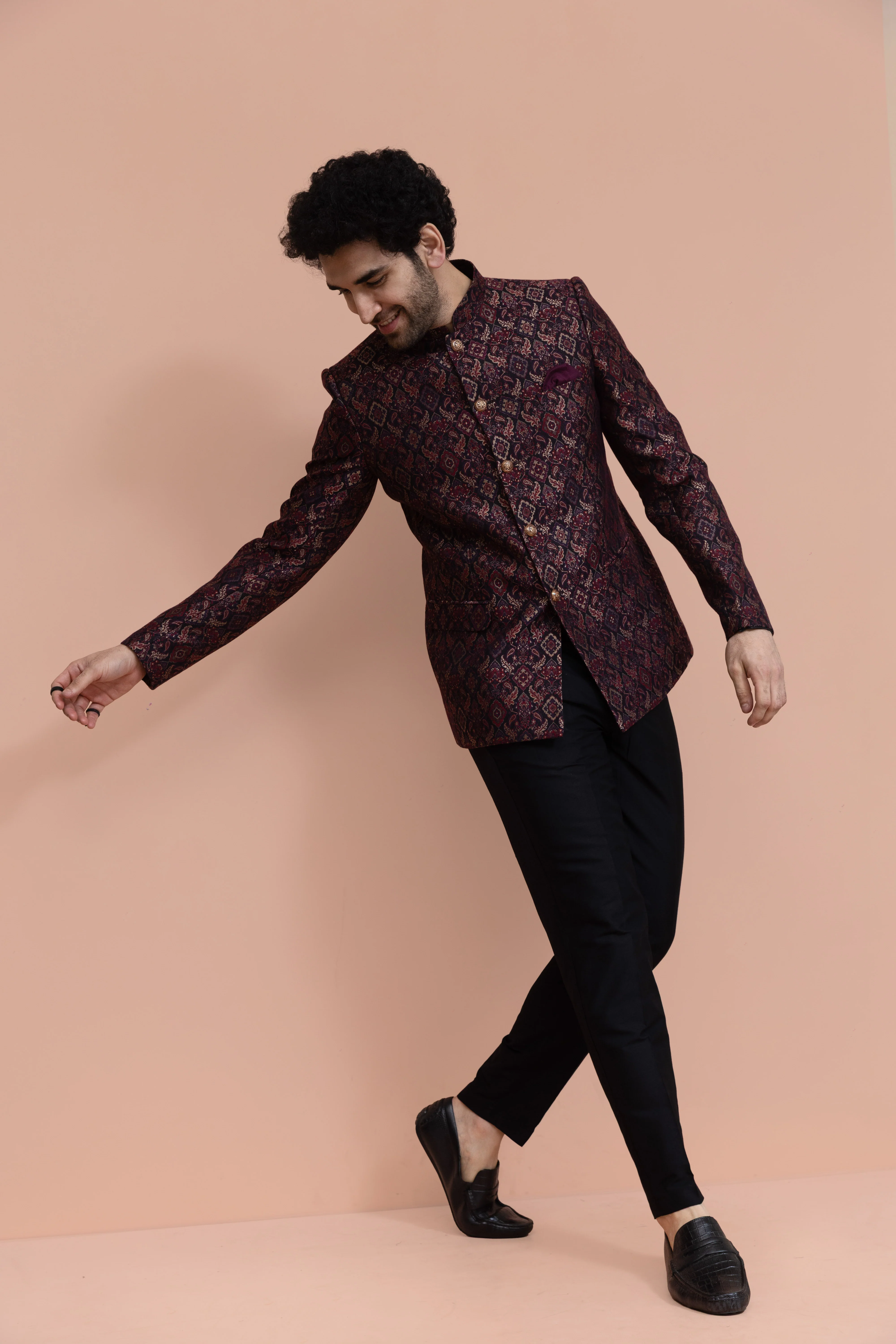 Maroon Silk Blend Embroidered Jodhpuri Bandhgala - Image 7