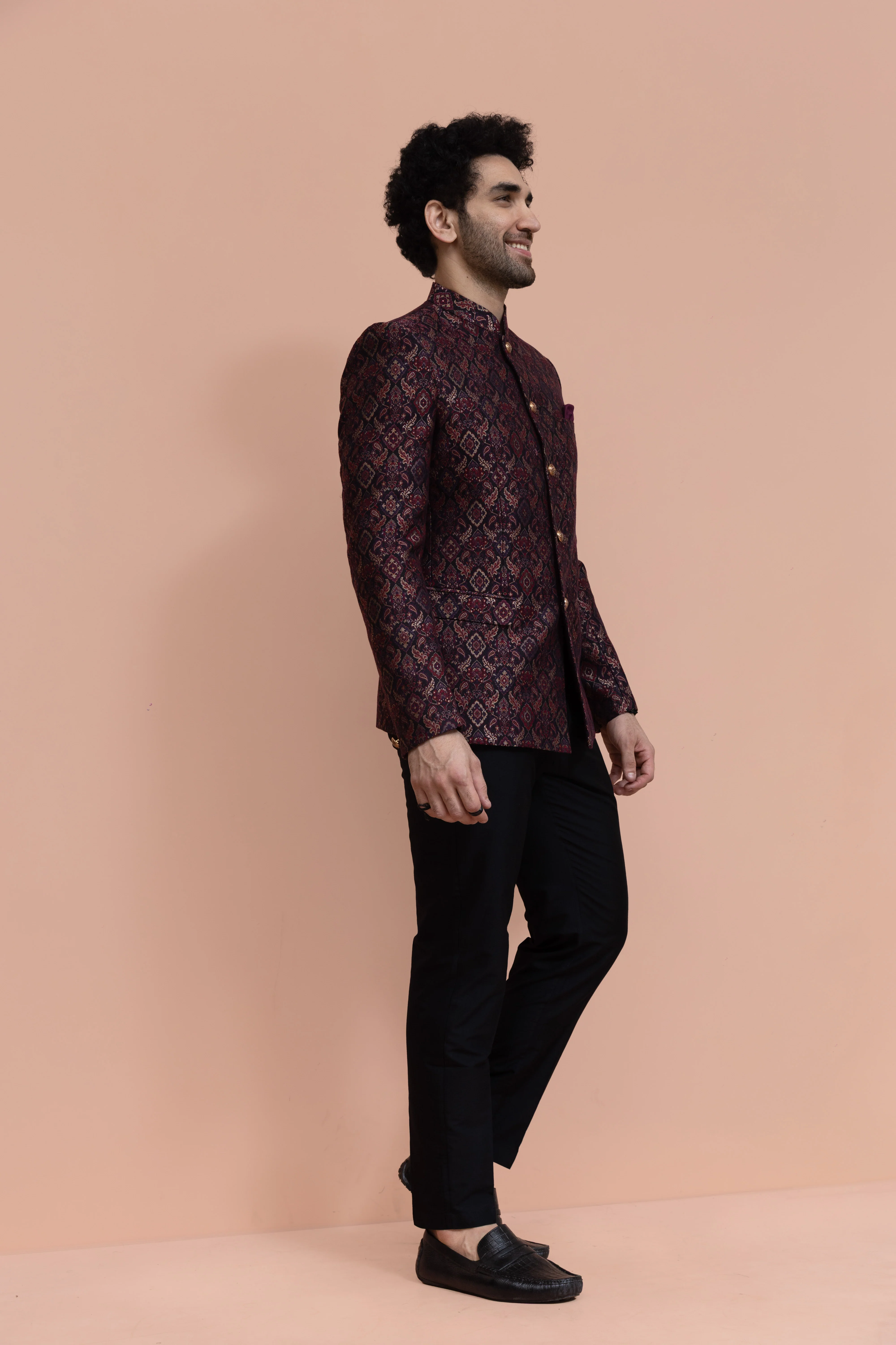 Maroon Silk Blend Embroidered Jodhpuri Bandhgala Set - Image 2
