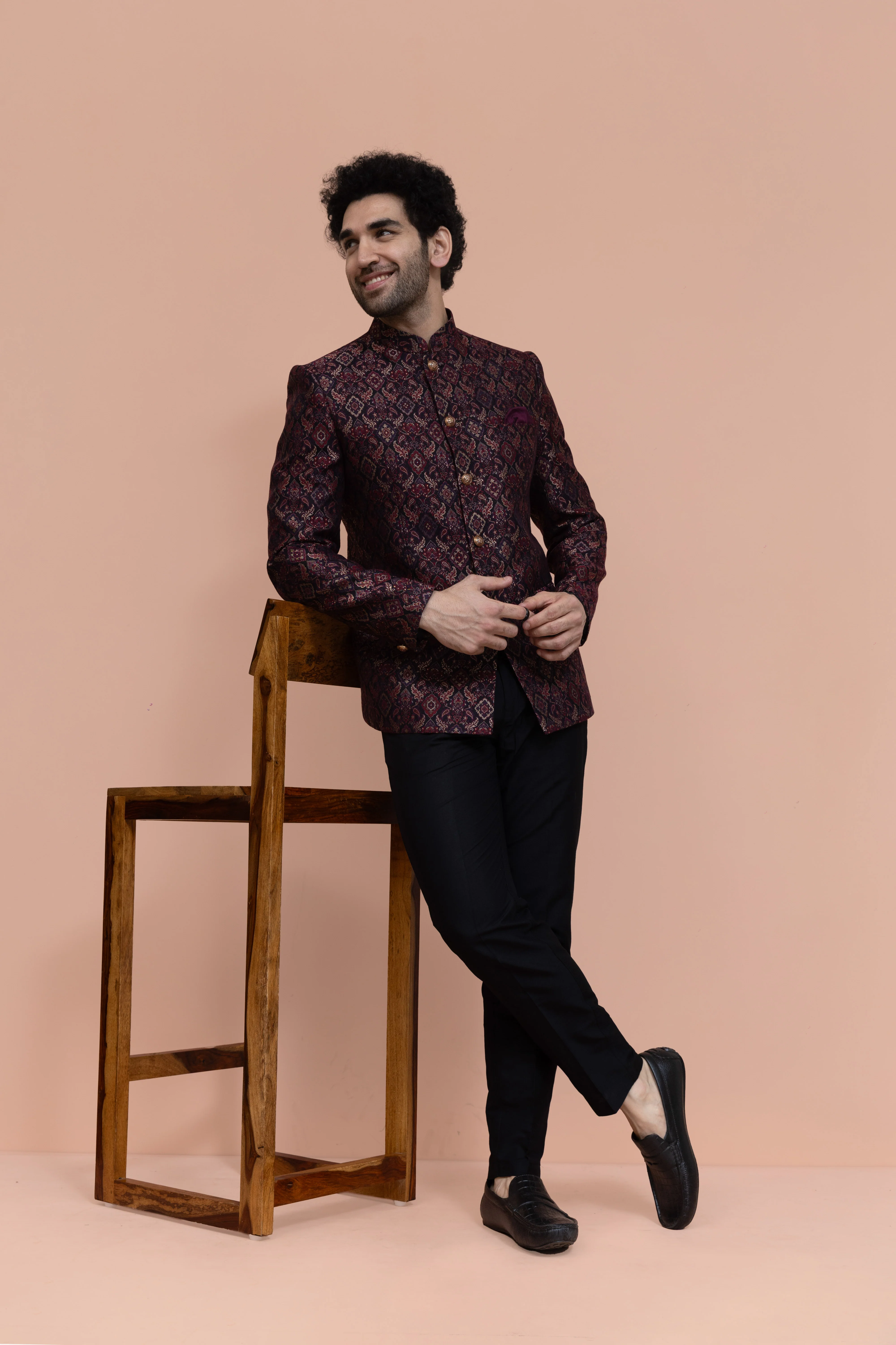 Maroon Silk Blend Embroidered Jodhpuri Bandhgala Set - Image 8