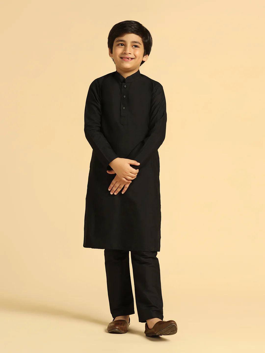 Boy's Black Embroidered Kurta Jacket Pyjama Set - Image 7