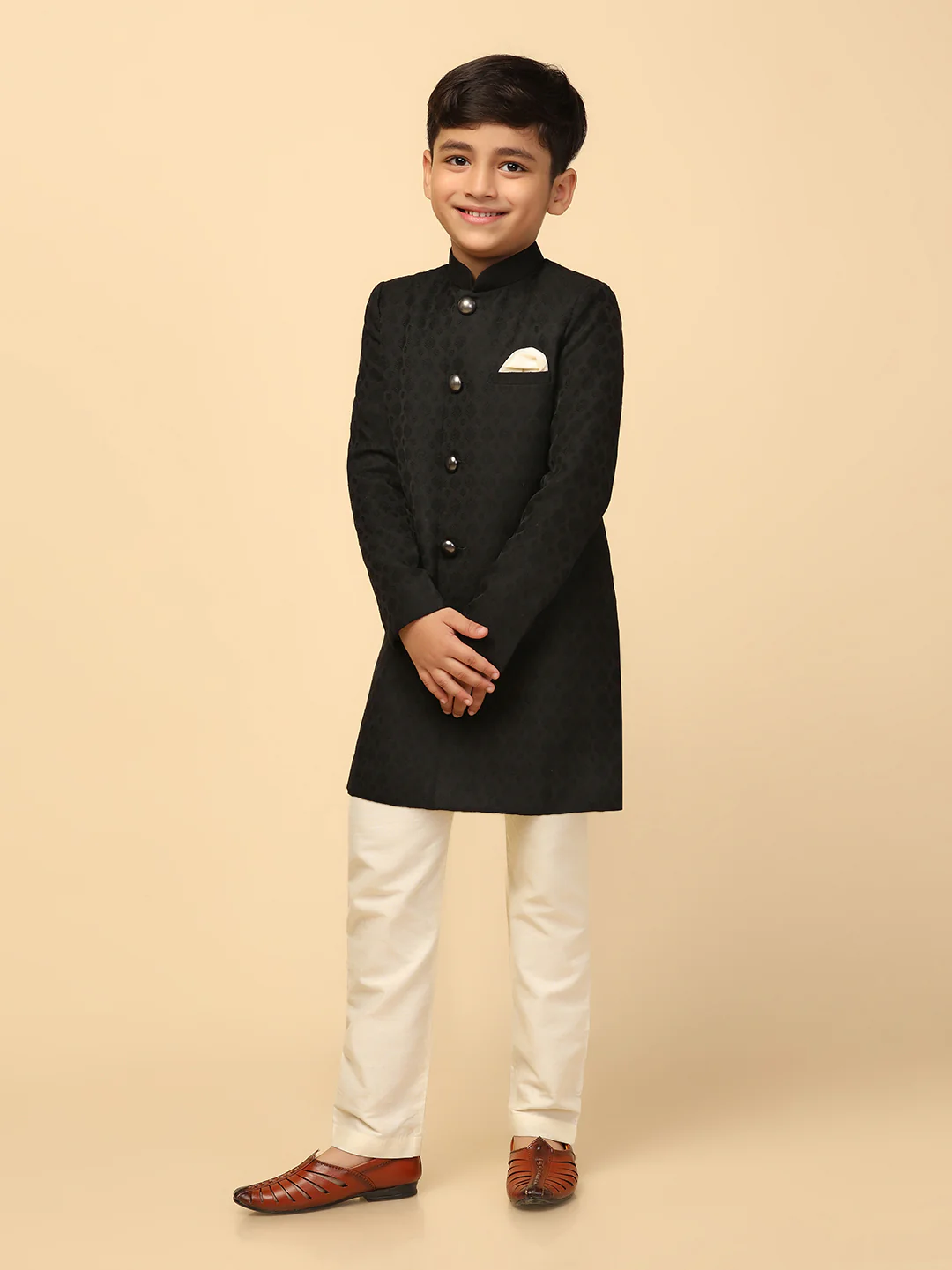 Boy's Black Indo Western Pyjama Set - Image 3