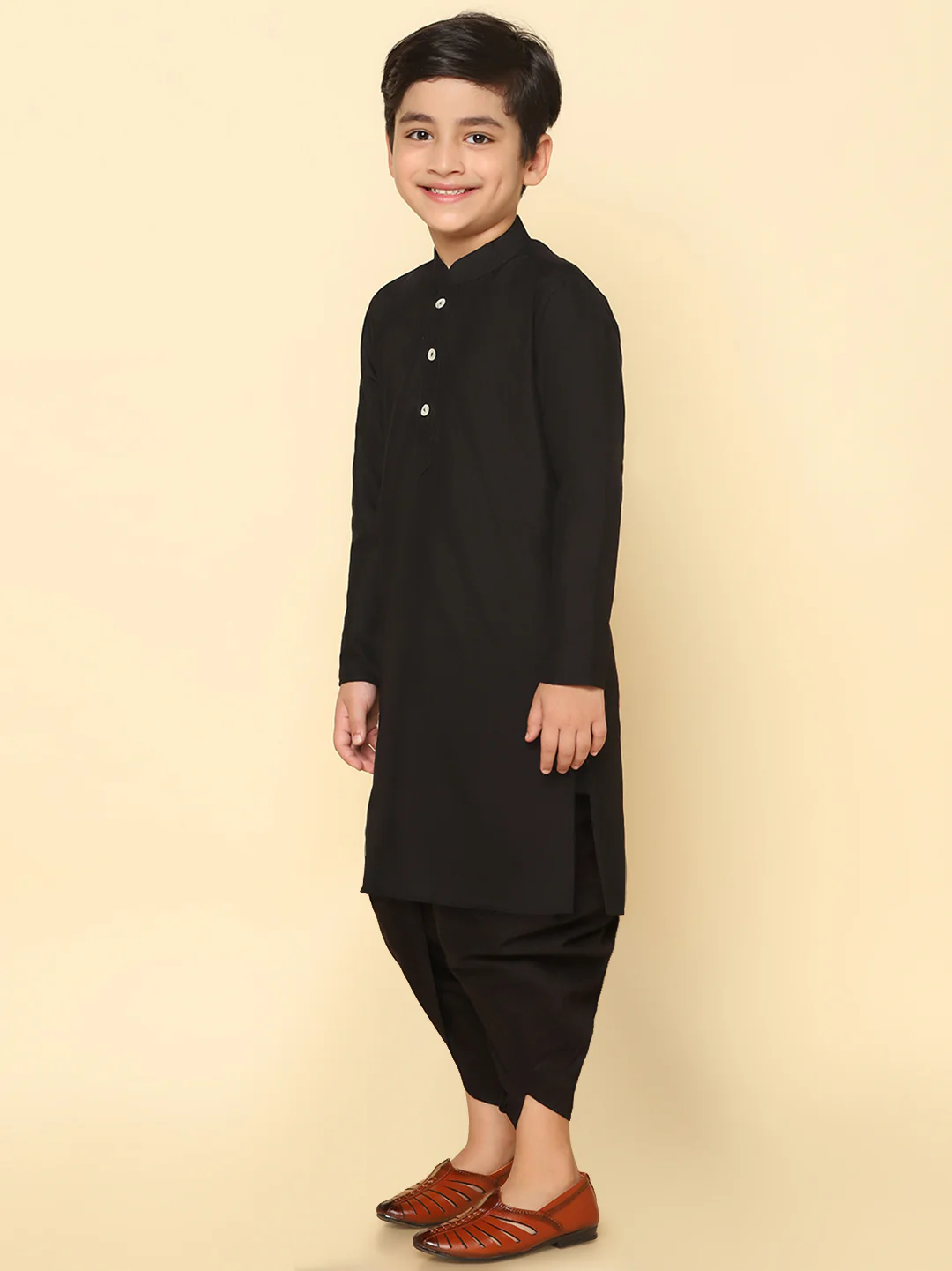 Boy's Black Kurta Dhoti Set - Image 3