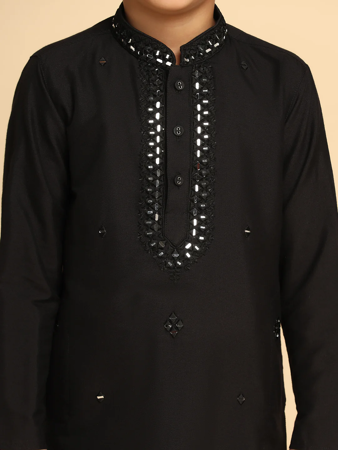 Boy's Black Self Design Kurta - Image 5