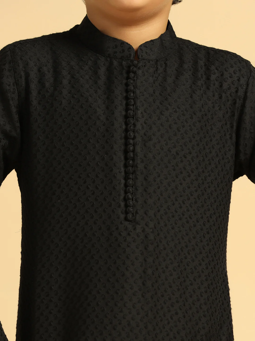 Boy's Black Self Design Kurta - Image 5