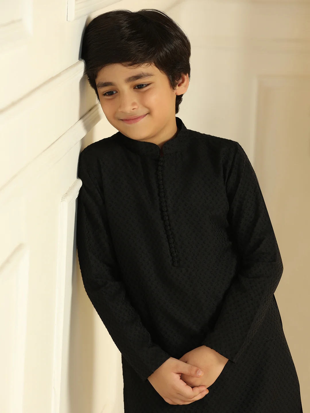 Boy's Black Self Design Kurta - Image 6