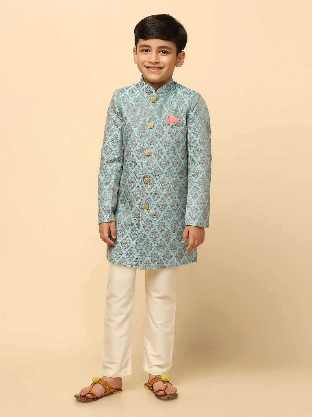 Boy's Blue Indo Western Pyjama Set