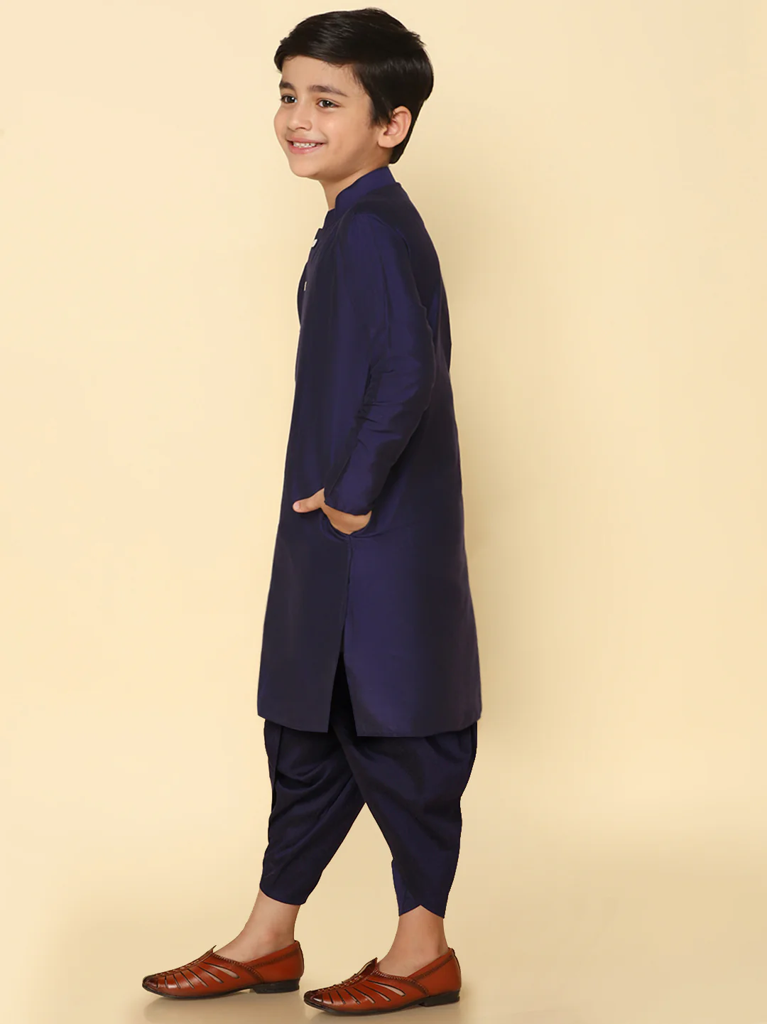 Boy's Blue Kurta Dhoti Set - Image 2