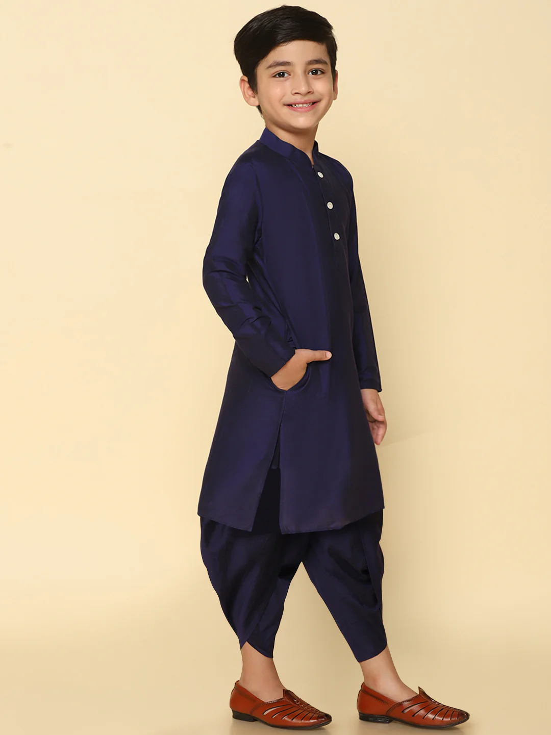 Boy's Blue Kurta Dhoti Set - Image 3