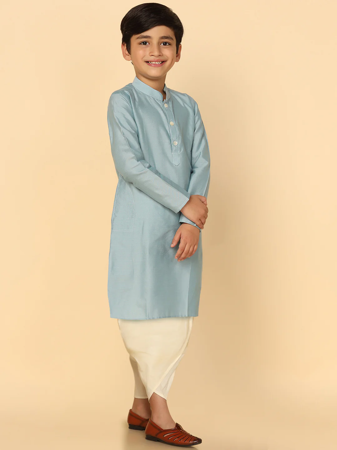 Boy's Blue Kurta Dhoti Set - Image 3