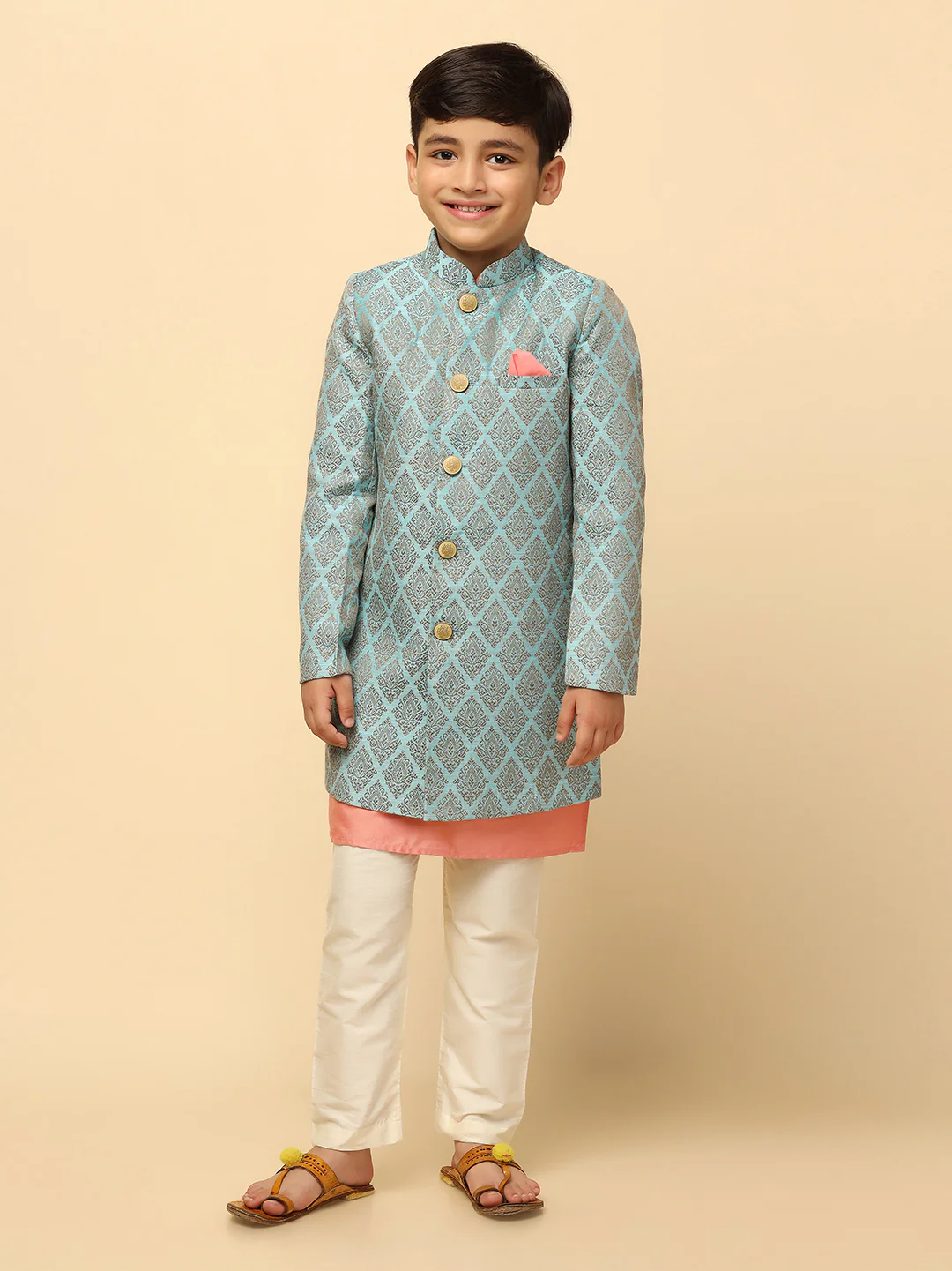 Boy's Blue Kurta Indowestern Pyjama Set
