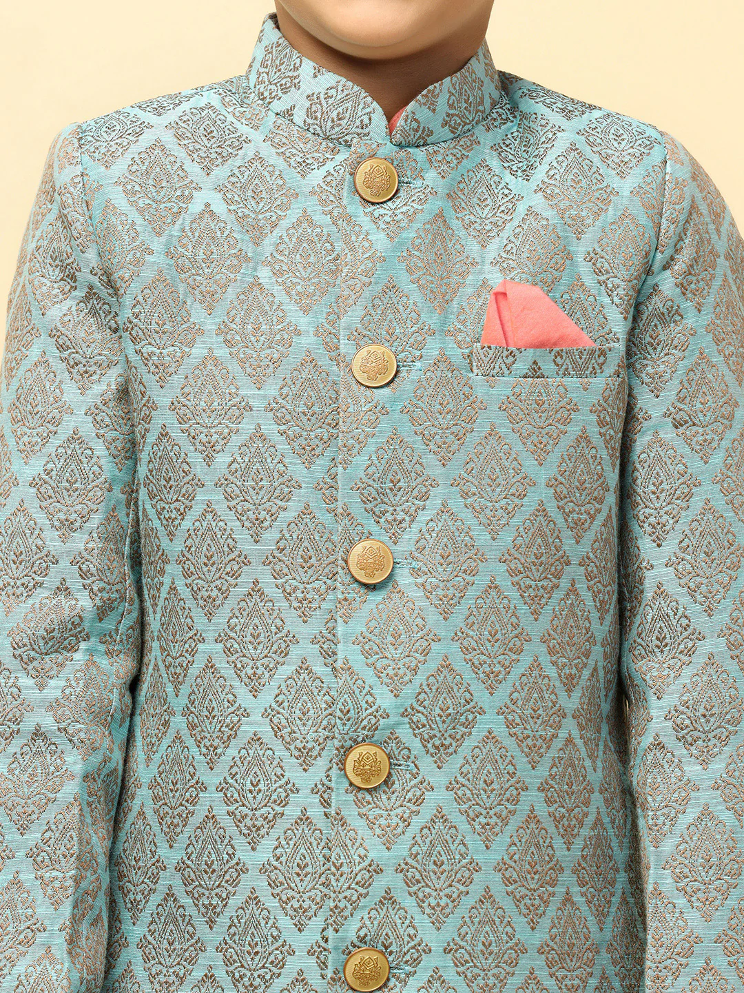 Boy's Blue Kurta Indowestern Pyjama Set - Image 4