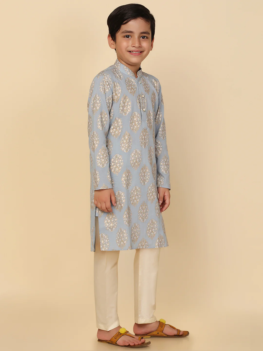 Boys Blue Kurta Pyjama Set - Image 2