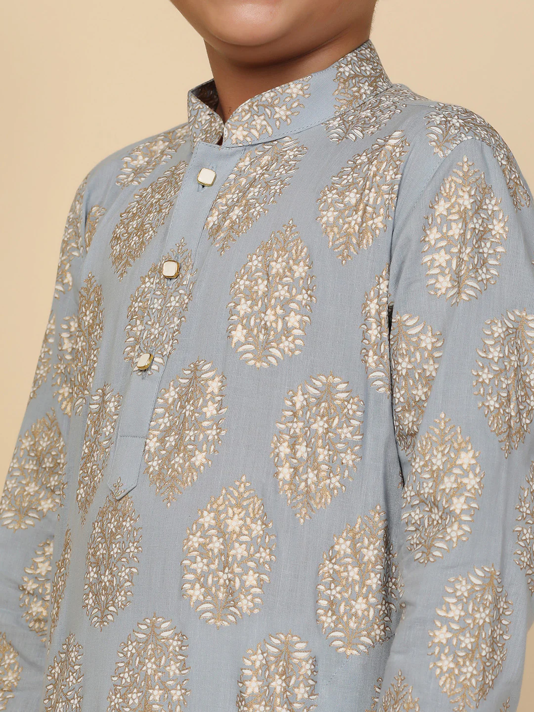 Boys Blue Kurta Pyjama Set - Image 5