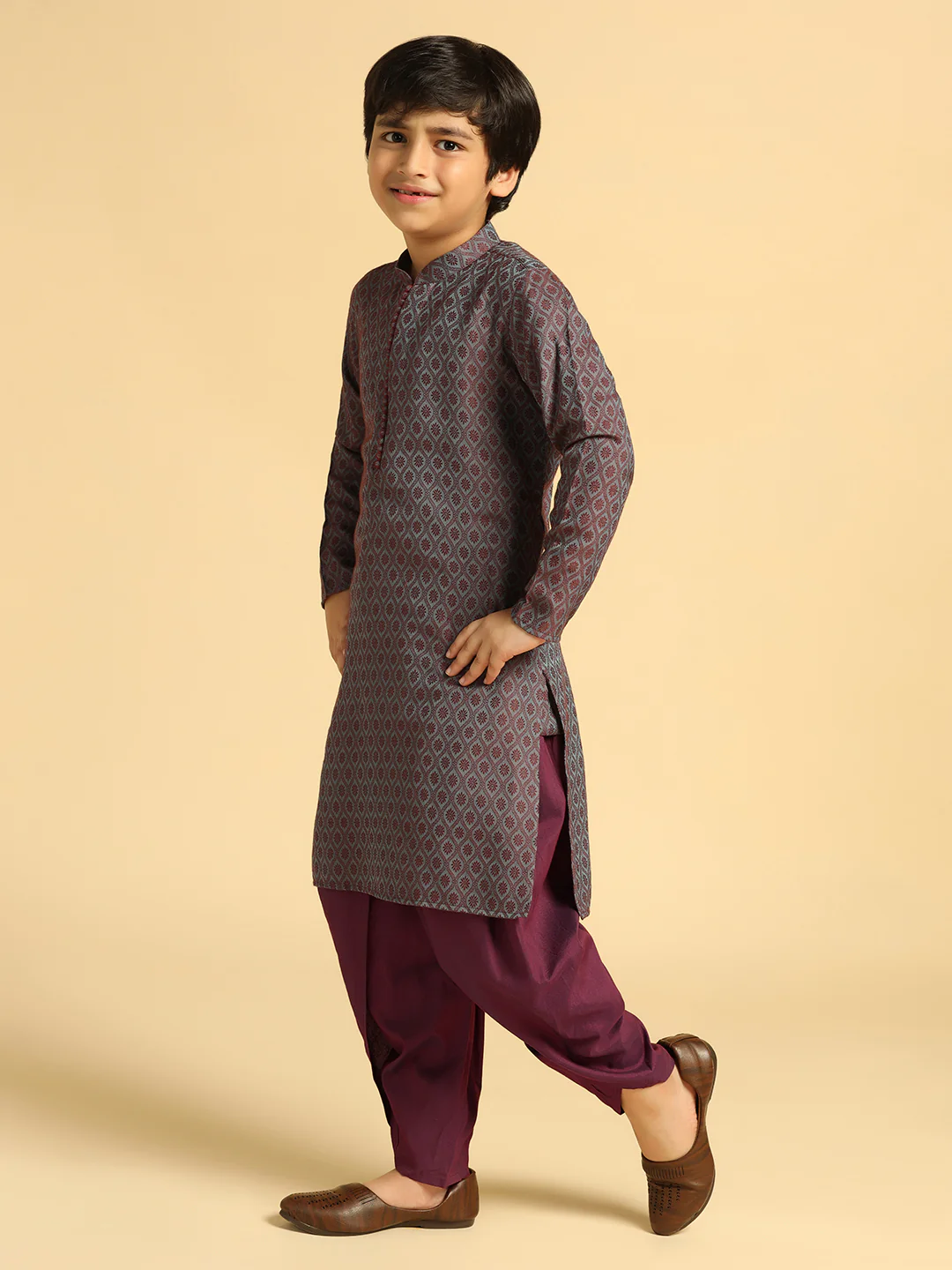 Boy's Blue Self Design Kurta Dhoti Set - Image 2