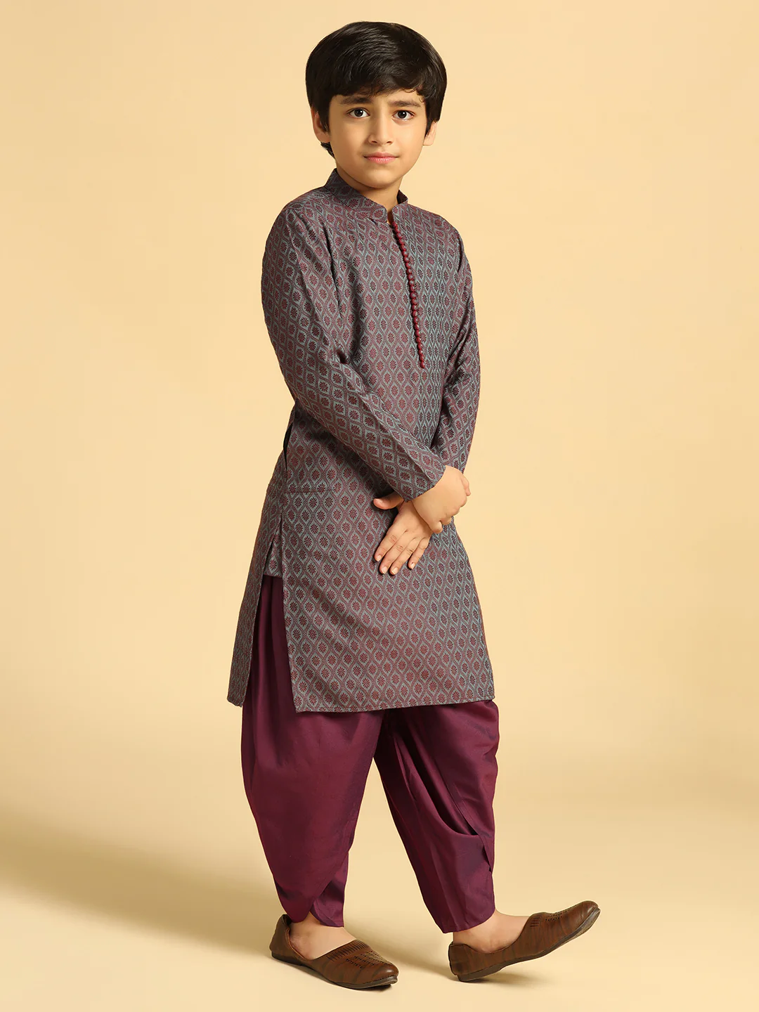 Boy's Blue Self Design Kurta Dhoti Set - Image 3
