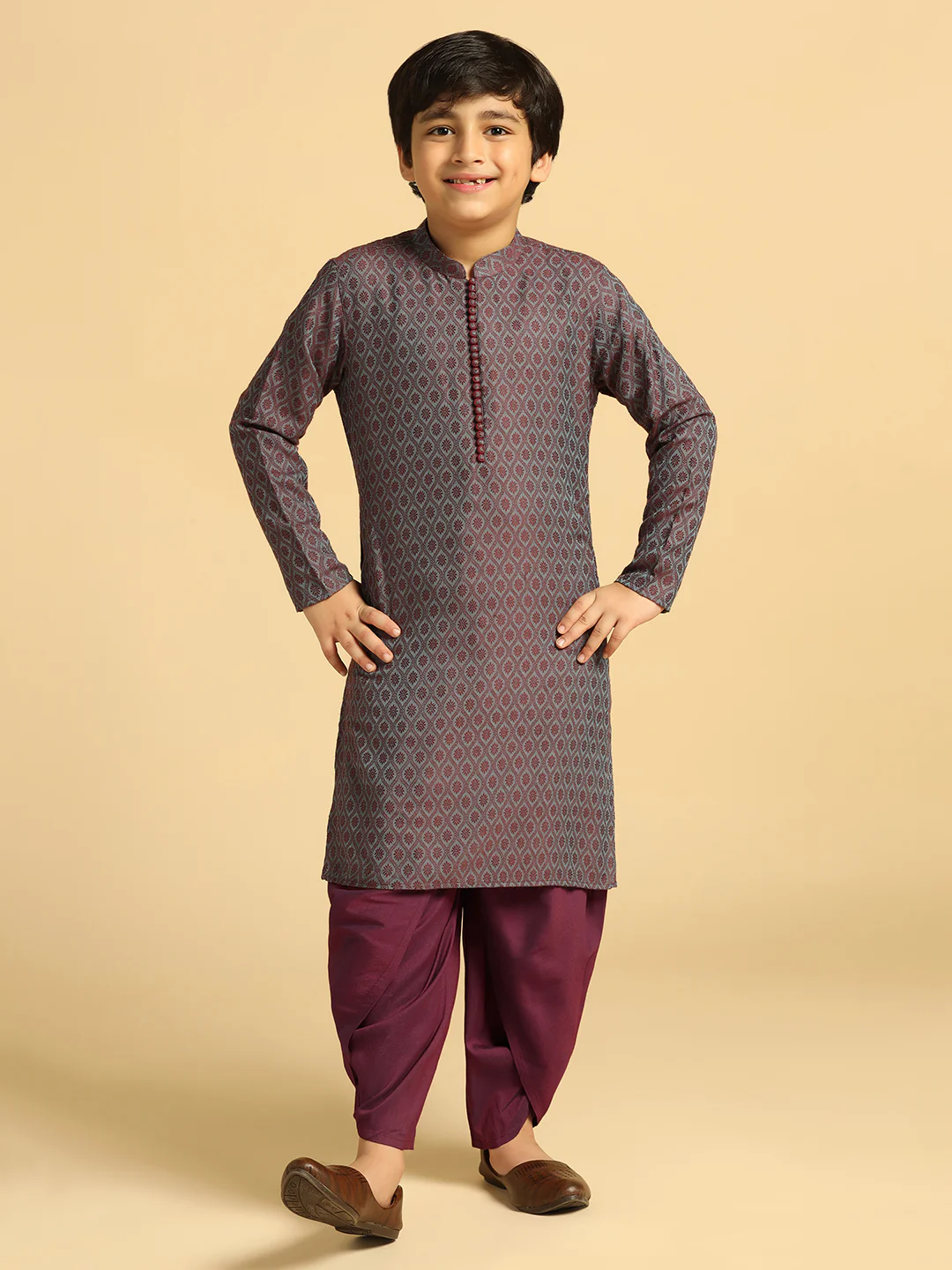 Boy's Blue Self Design Kurta Dhoti Set - Image 7
