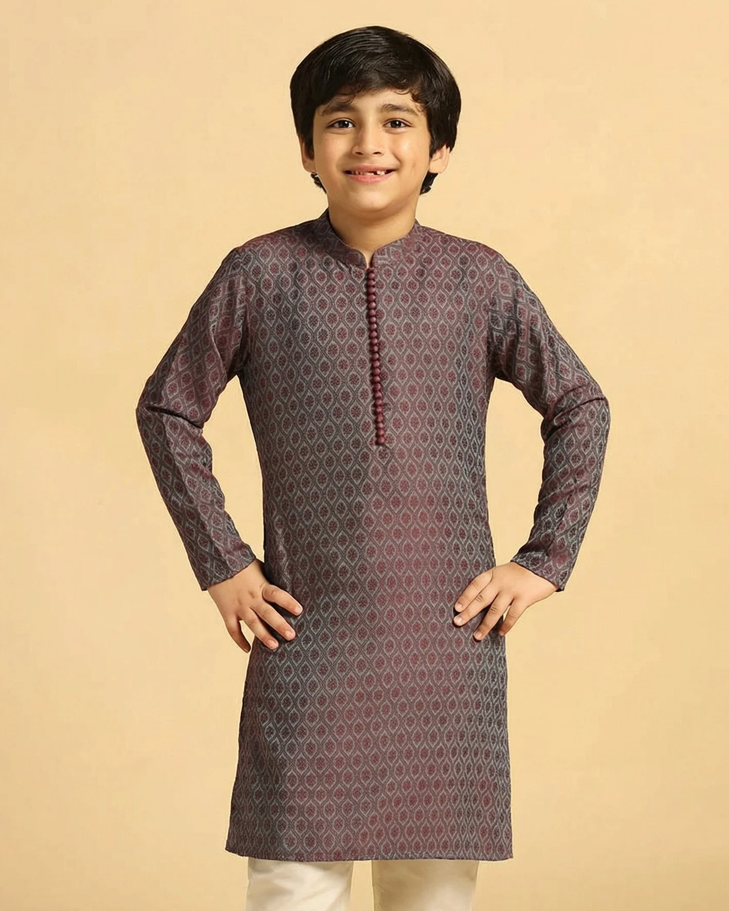 Boy's Blue Self Design Kurta