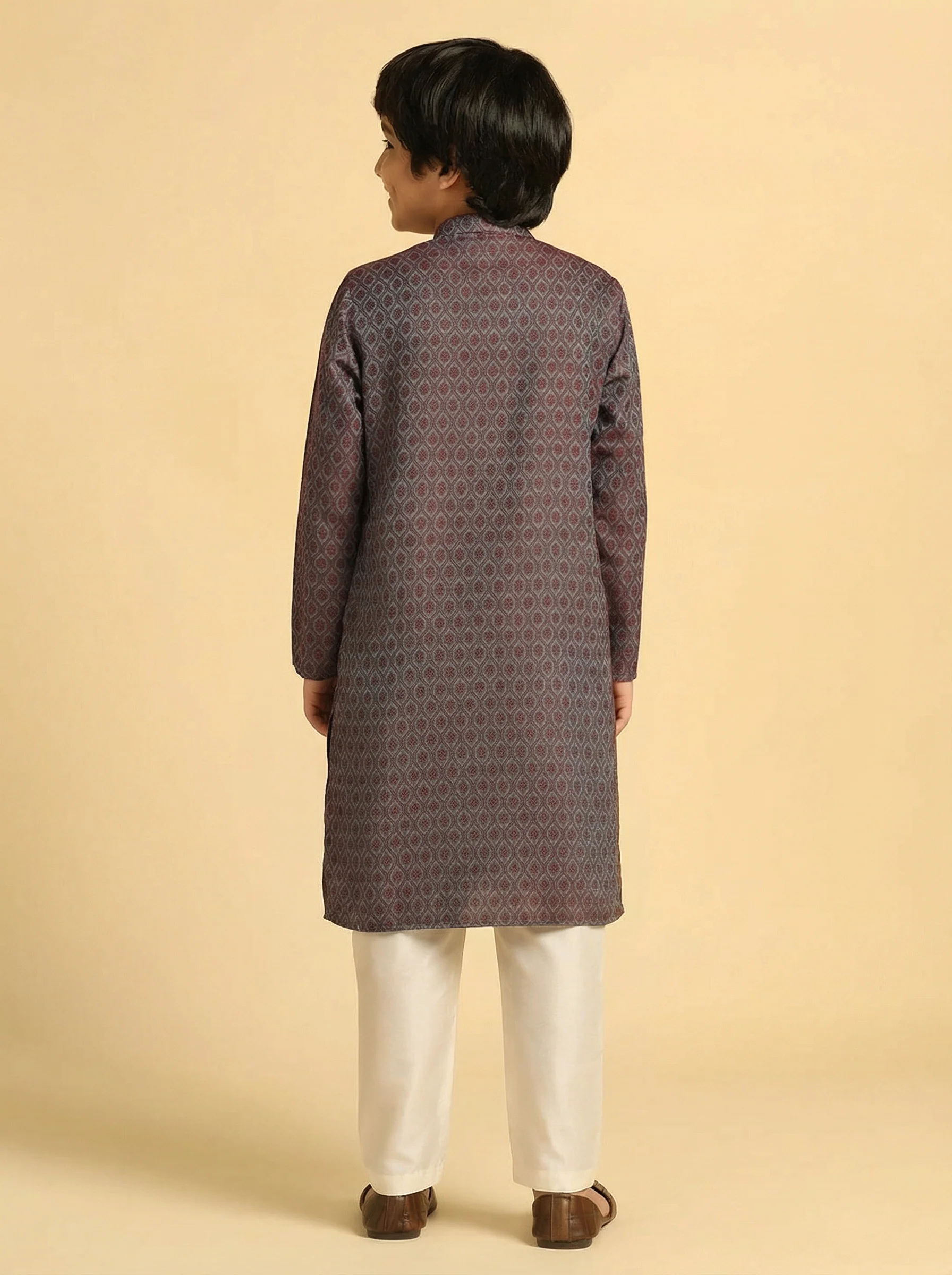 Boy's Blue Self Design Kurta - Image 4