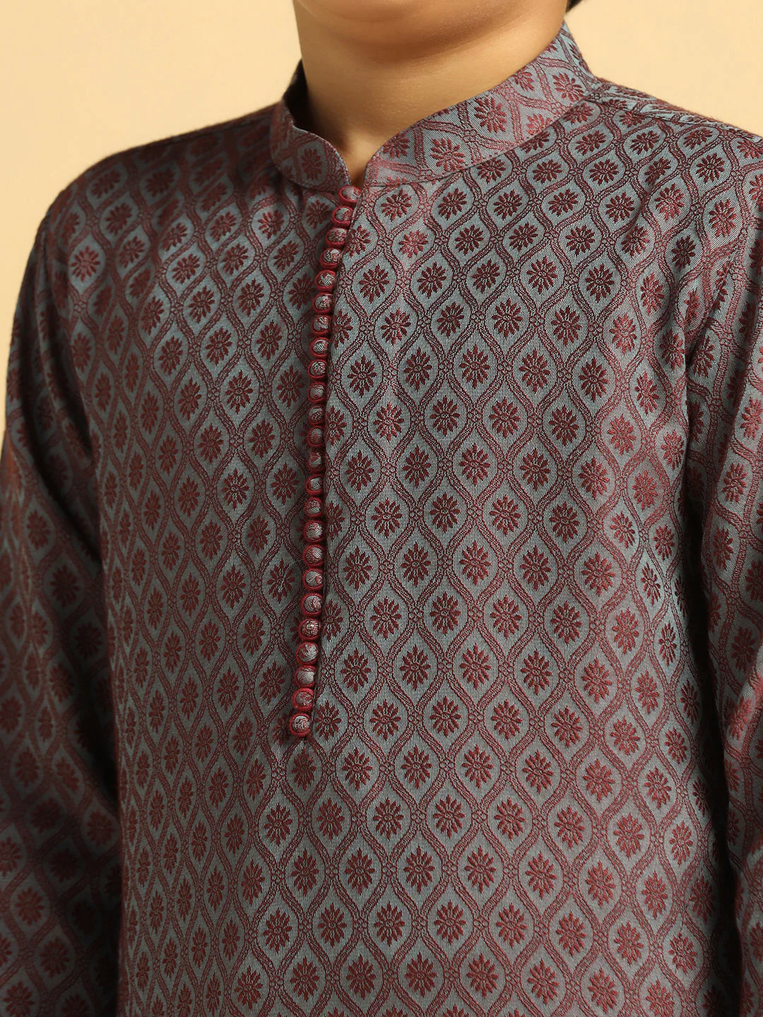 Boy's Blue Self Design Kurta - Image 5