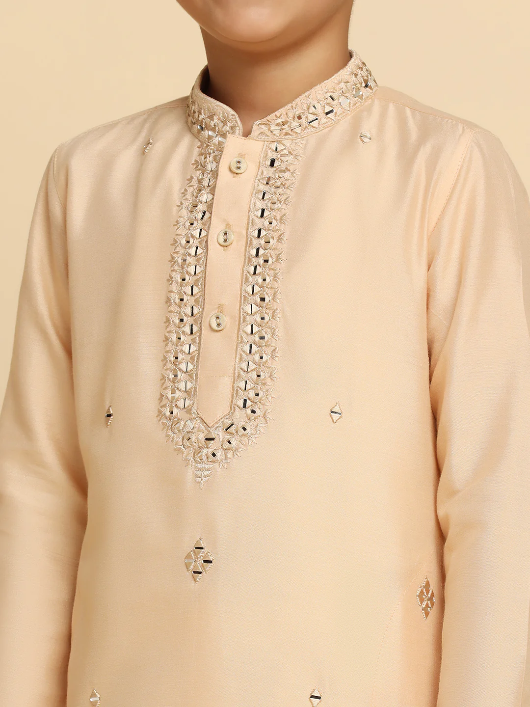 Boy's Cream Self Design Kurta - Image 5