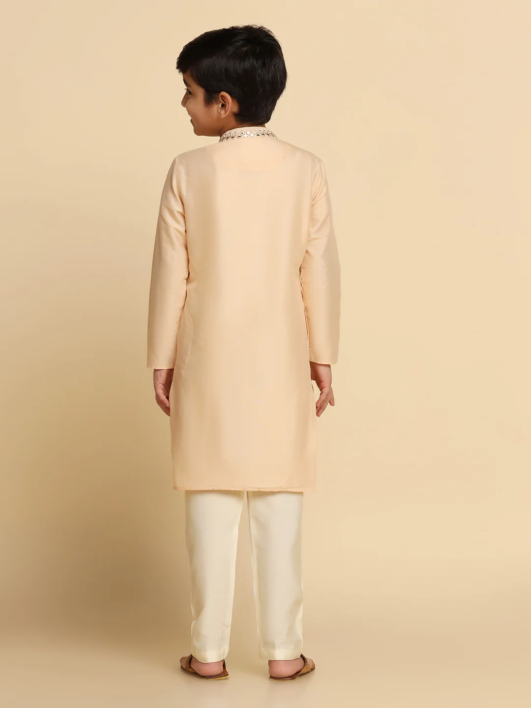 Boy's Cream kurta Pyjama Set - Image 4