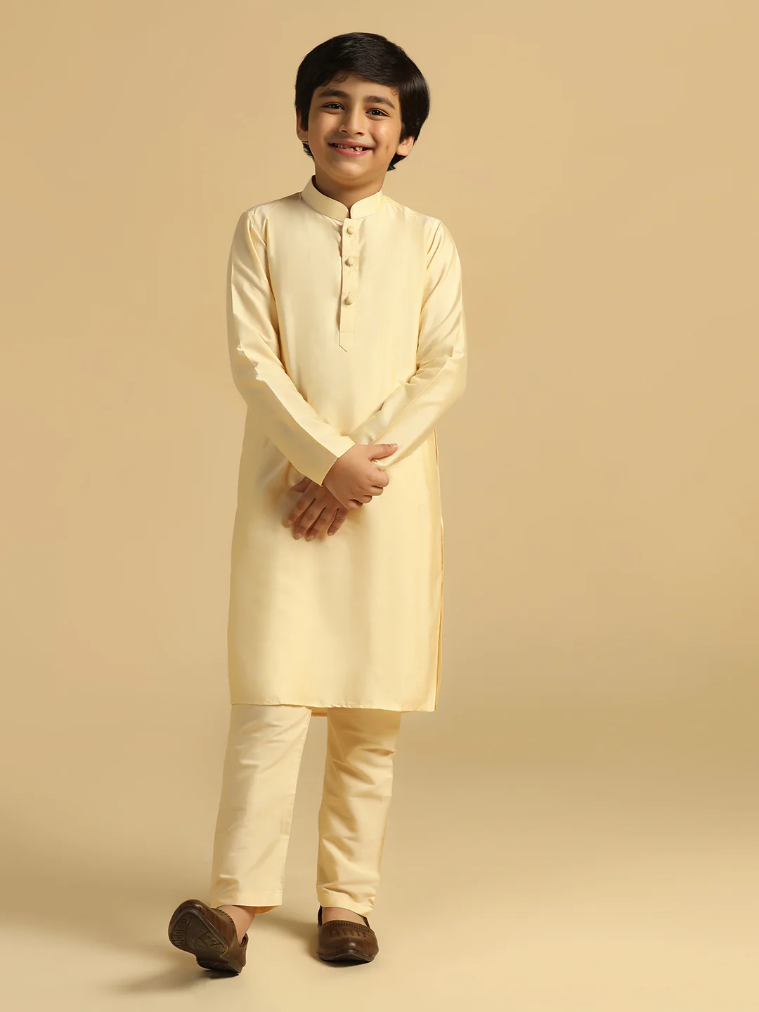 Boy's Cream Solid Kurta - Image 6