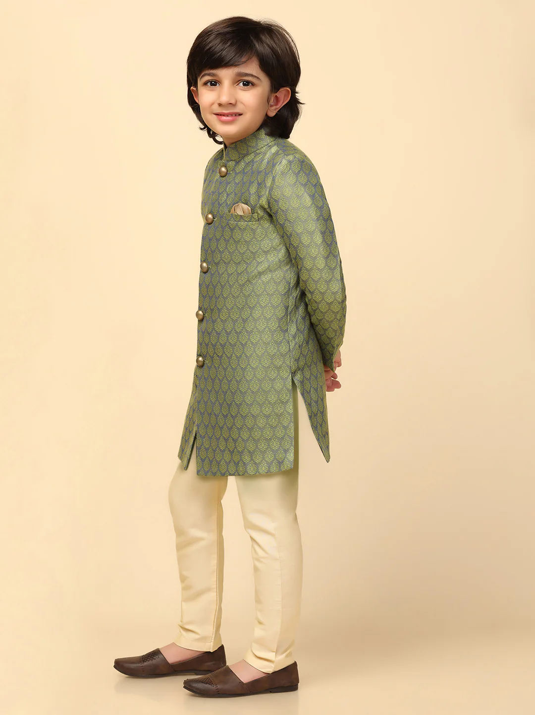 Boy's Green Indo Western Pyjama Set - Image 3